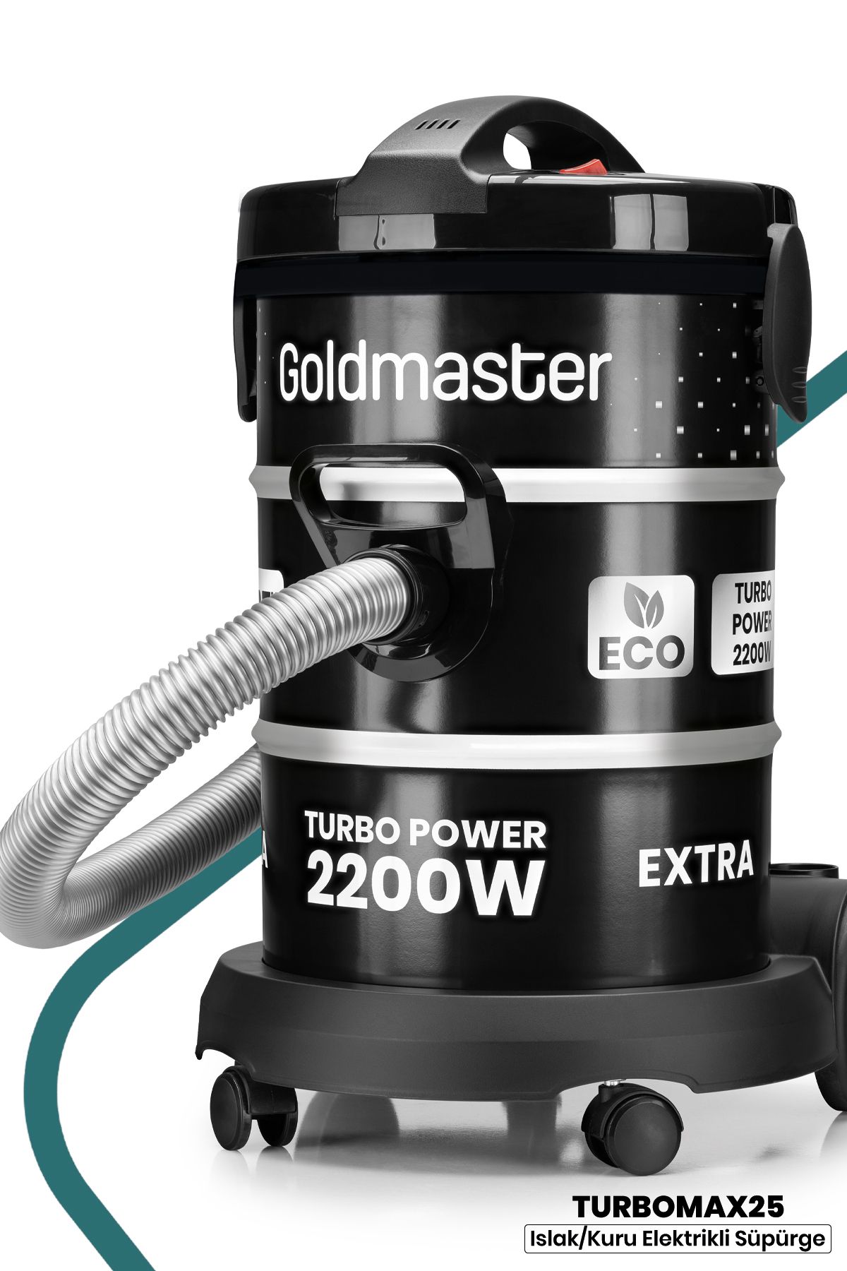 GoldMaster Turbomax25 Islak Kuru 2200 Watt 25 Litre Kapasiteli Geniş Metal Gövdeli Kazanlı Elektrikli Süpürge