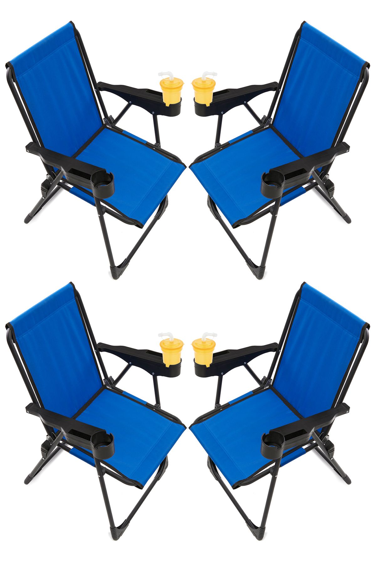 moniev Silva 4 Adet Kamp Sandalyesi Bardaklıklı Lüks Piknik Sandalye Mavi