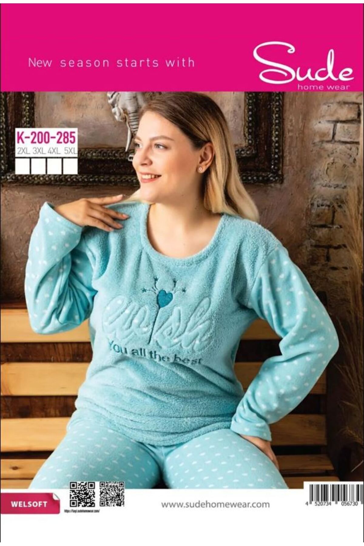 Sude K-200-85 Turkuaz Battal Wellsoft Kadın Pijama Takımı
