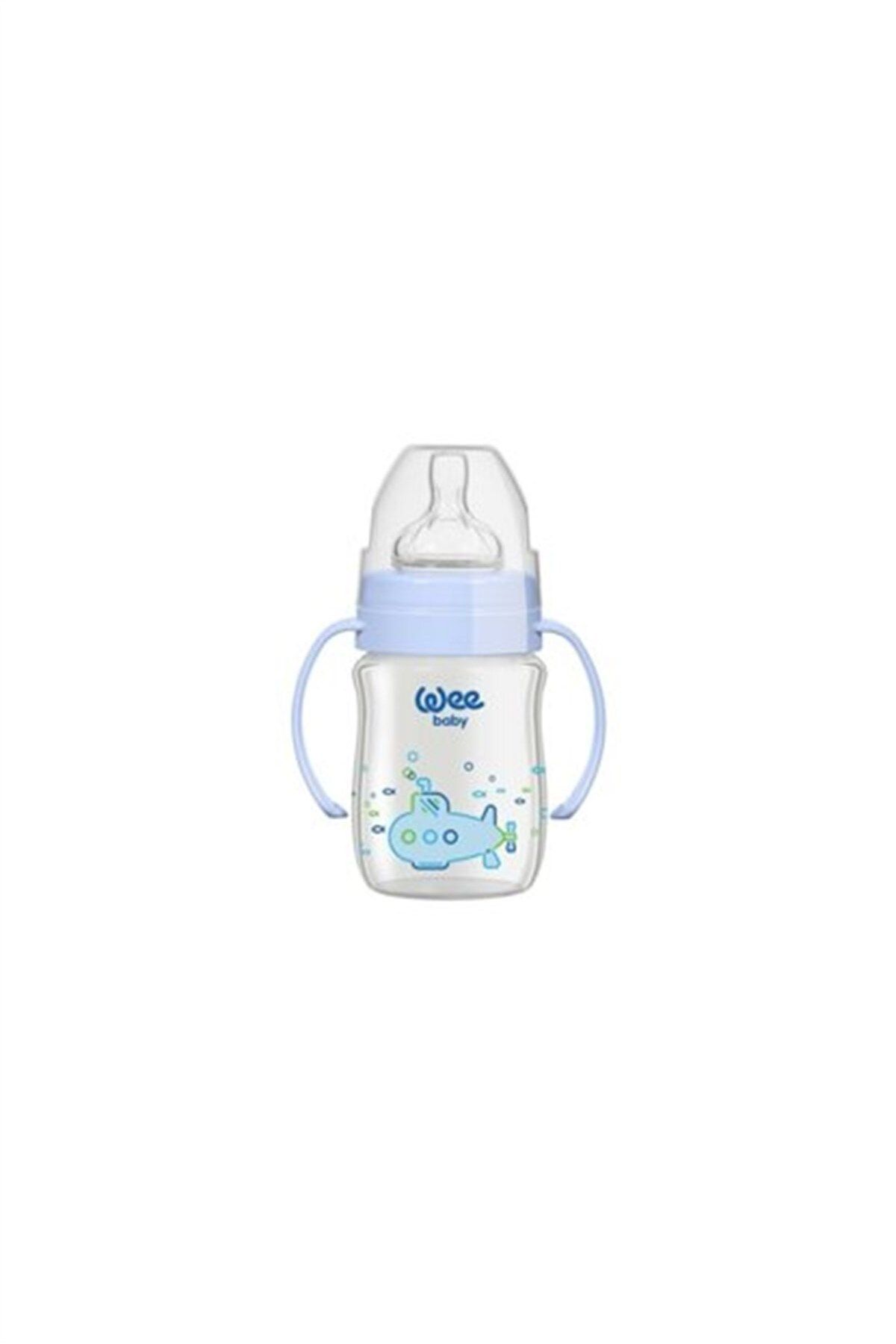 Wee Baby Klasik Plus Geniş Ağızlı Isıya Dayanıklı Kulplu Cam Biberon 280 ml Mavi