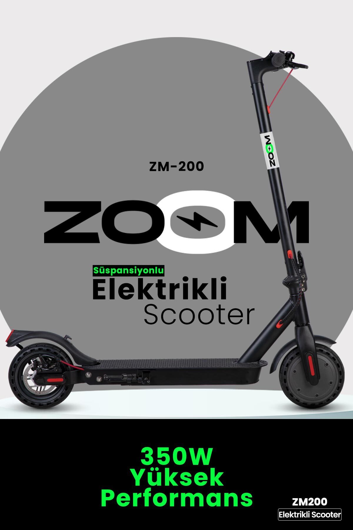 Zoom 350W Güçlü Motor Katlanabilir Süspansiyonlu Elektrikli Scooter