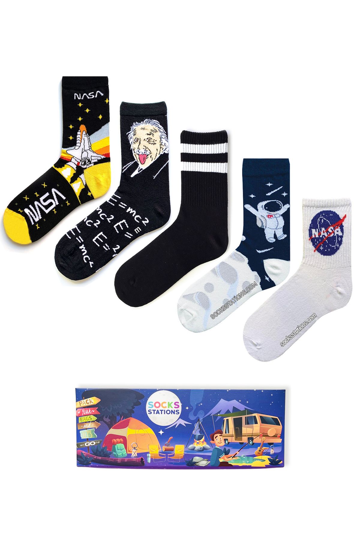 Socks Stations Astronot Ve Uzay Desenli Renkli Çorap Kutusu 5'li