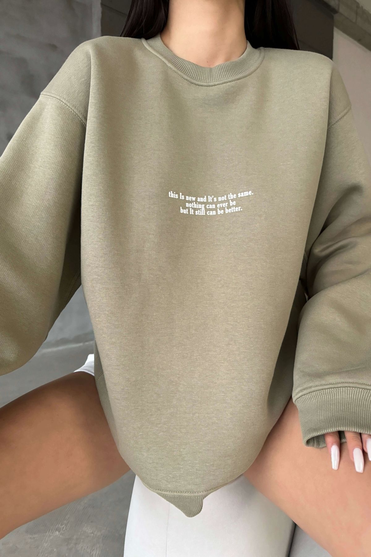 Eka Kadın Haki Oversize Sweatshirt 1017-6114