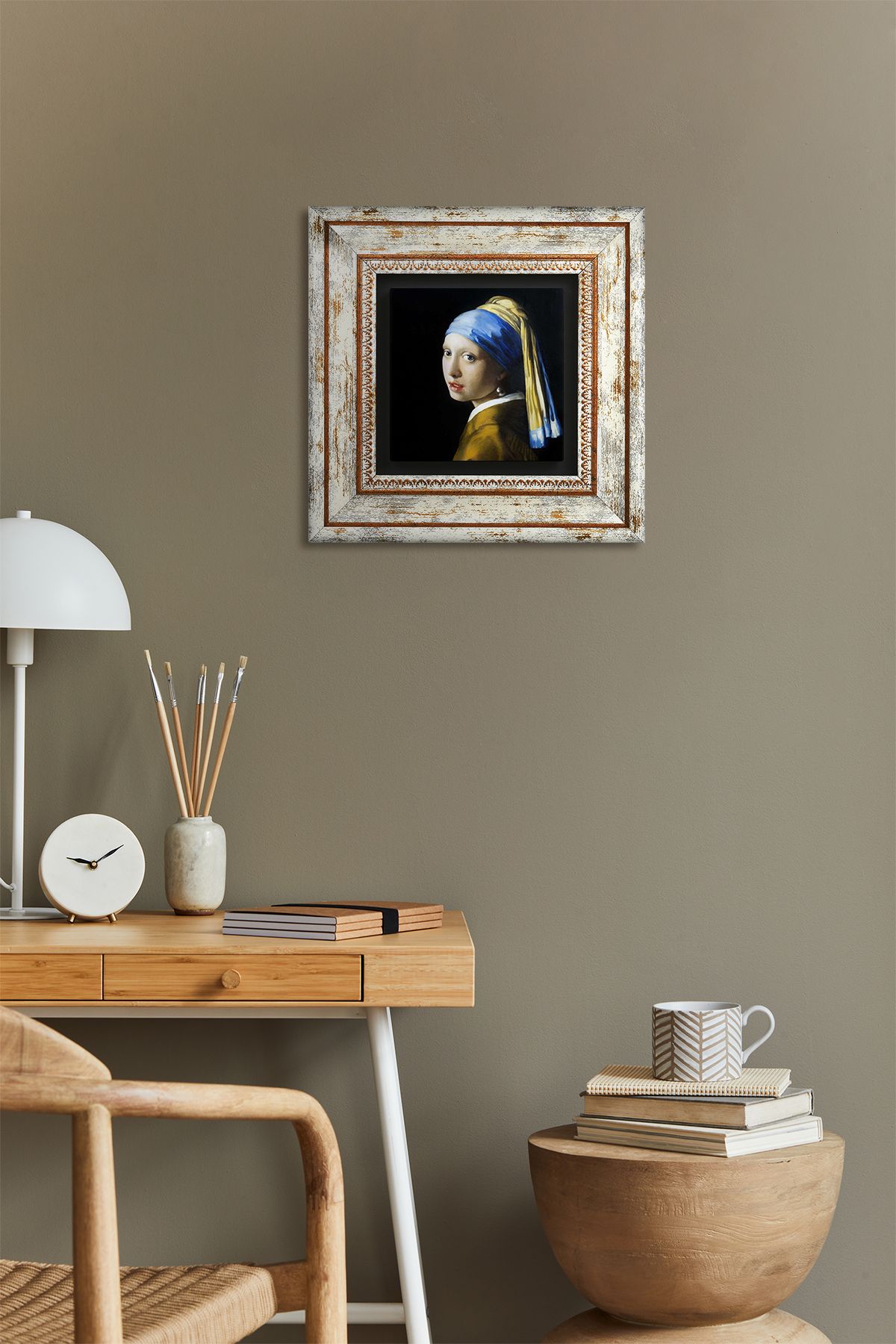 Pinecone Johannes Vermeer Inci Küpeli Kız Taş Duvar Tablosu Çerçeveli Duvar Dekoru Wall Art