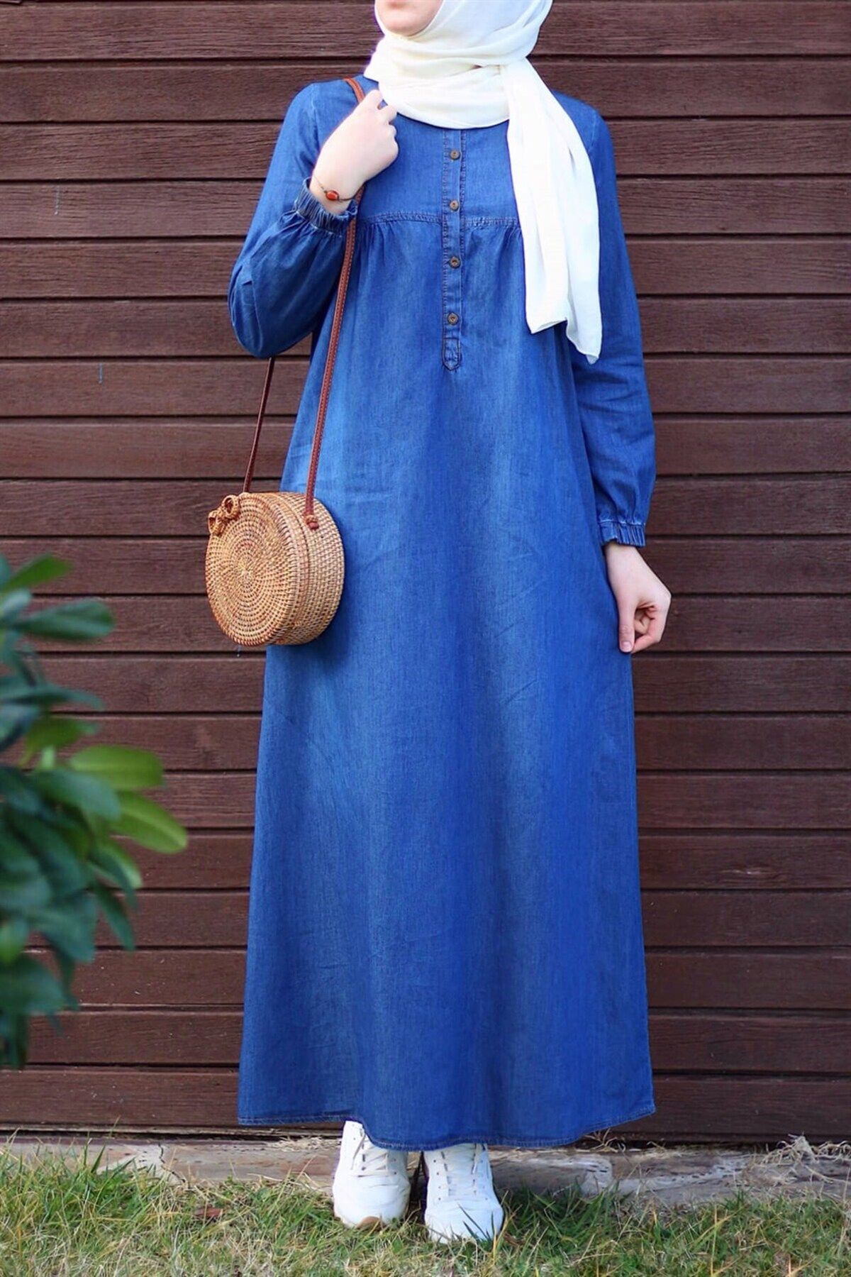 InStyle Robalı Patlı Kot Elbise - Mavi