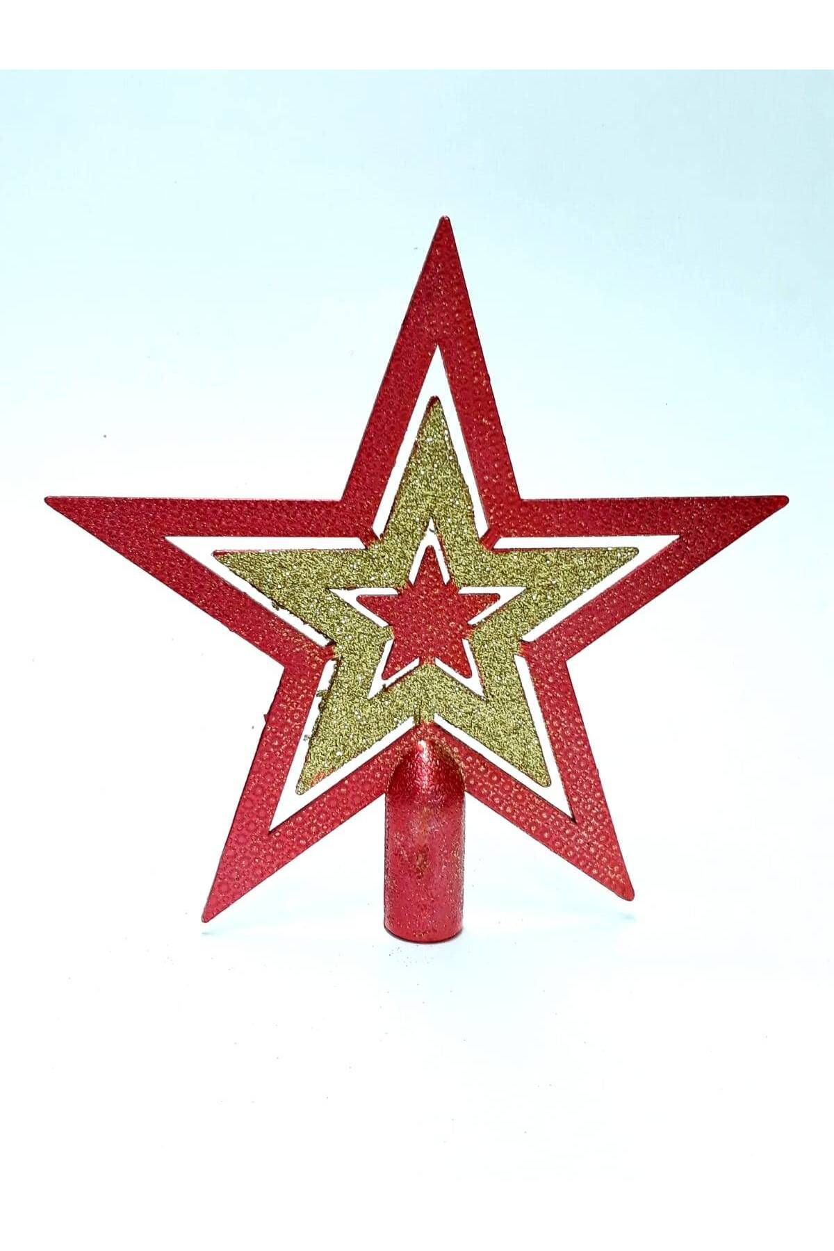 tüfekçioğlu KS Kırmızı Gold Renk Simli Yıldız Yılbaşı Ağacı Tepelik
