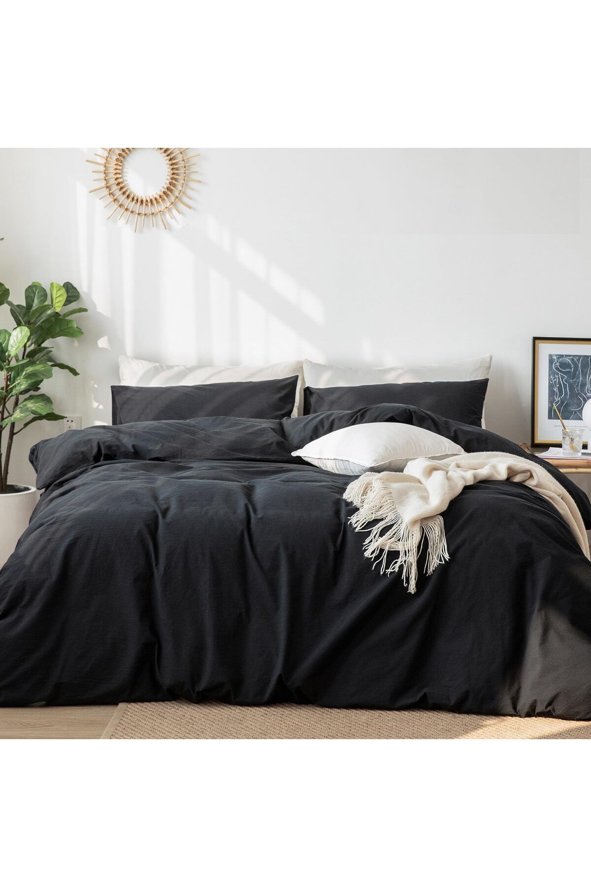 İzgi Concept Premium Siyah Çift Kişilik Nevresim Takımı Pamuklu Ranforce Kumaş Nevresim + Çarşaf + Yastık Kılıfı