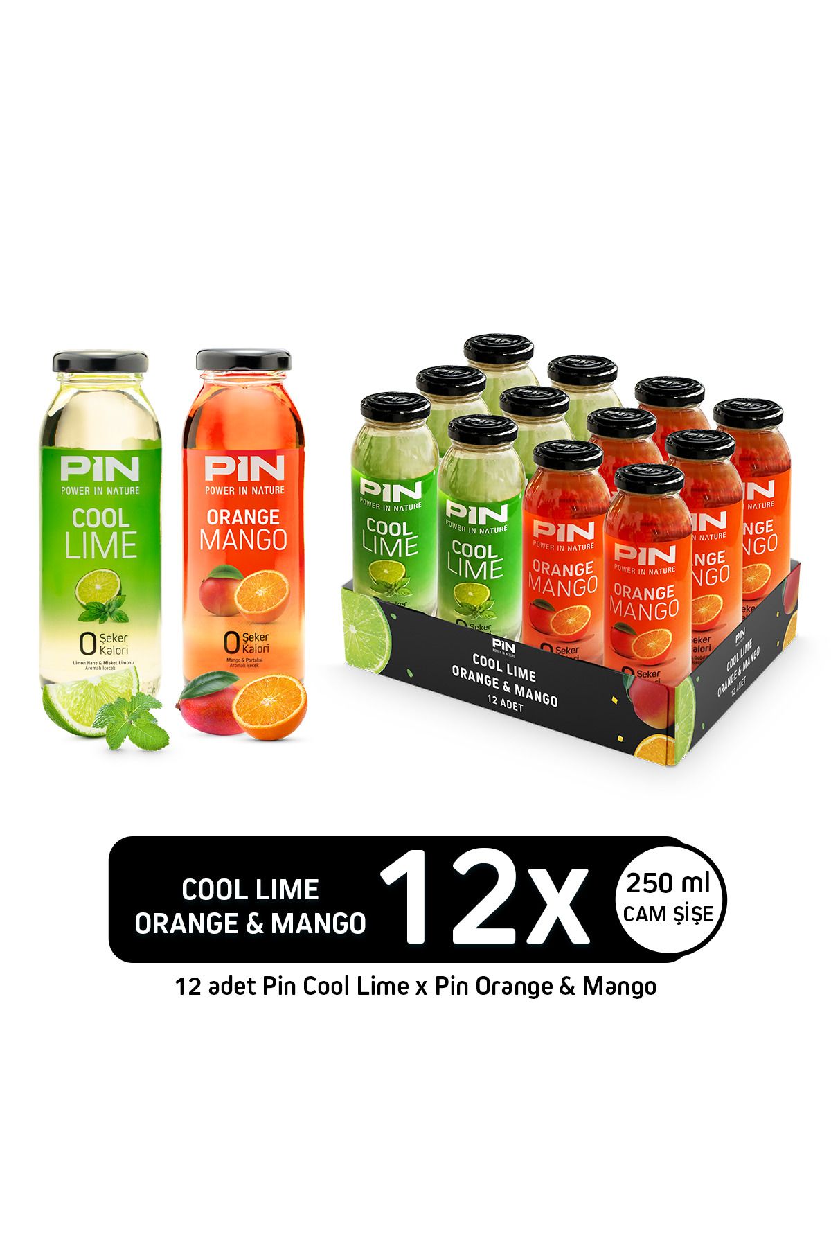 Pin Cool Lime & Orange Mango - Şekersiz & Kalorisiz 250 ml X 12 Adet