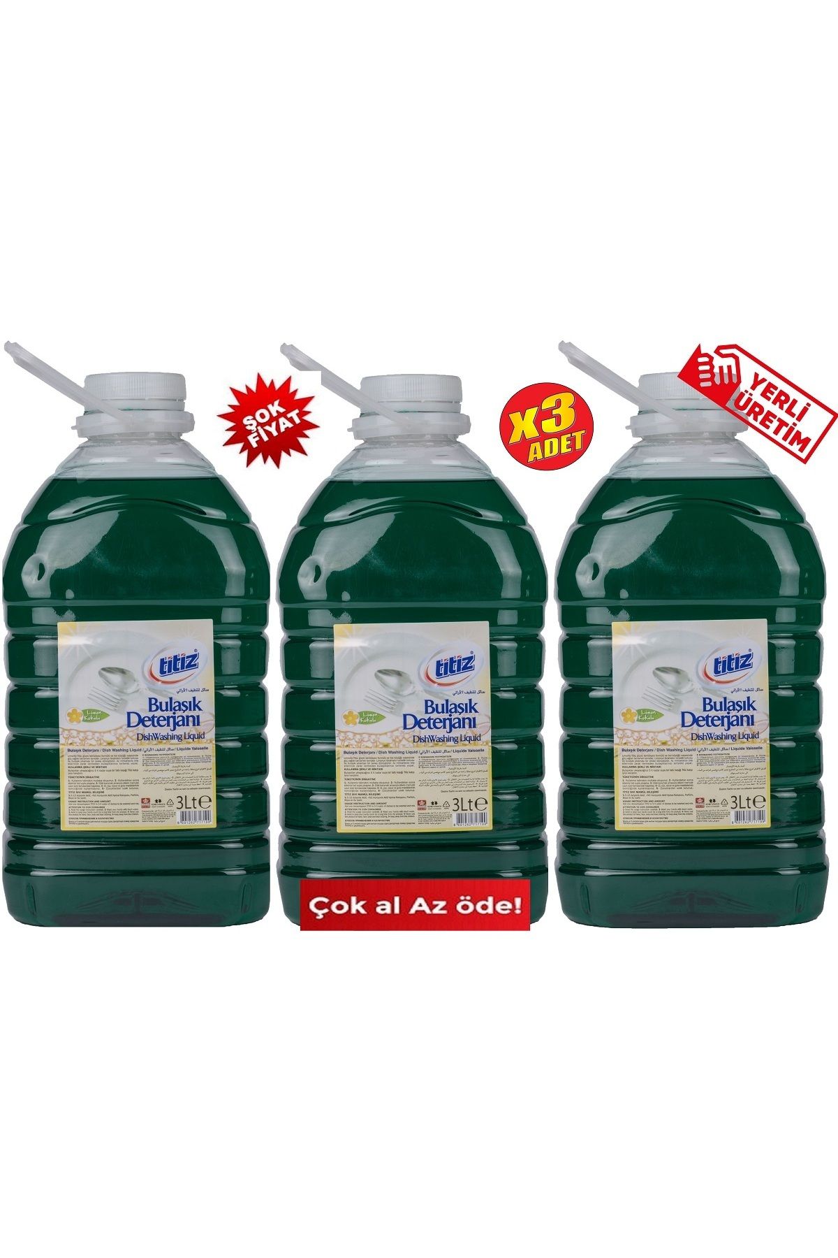 Titiz Sıvı Bulaşık Deterjanı Yeşil Limon 3L x 3 ADET (9Litre)