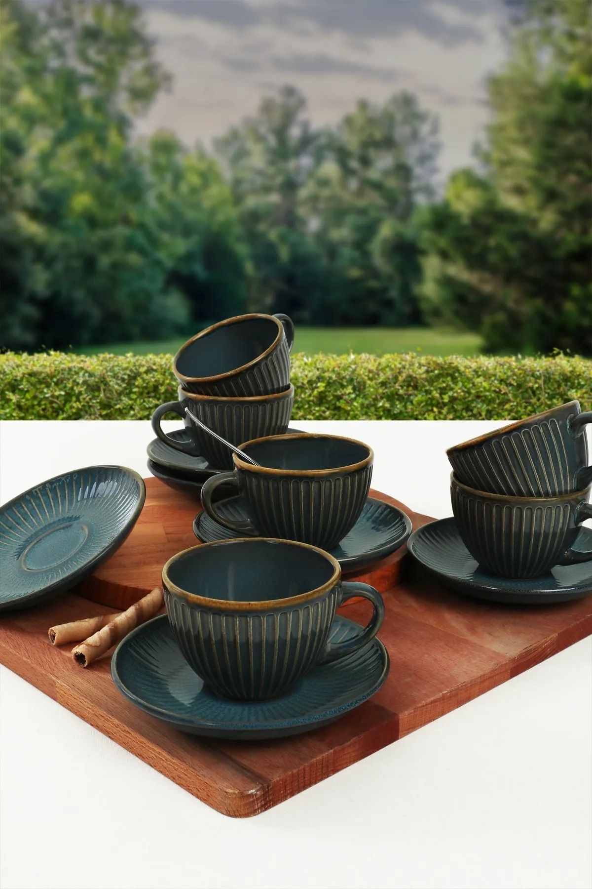 Keramika Azure Myra Çay Fincan Takımı 12 Parça 6 Kişilik