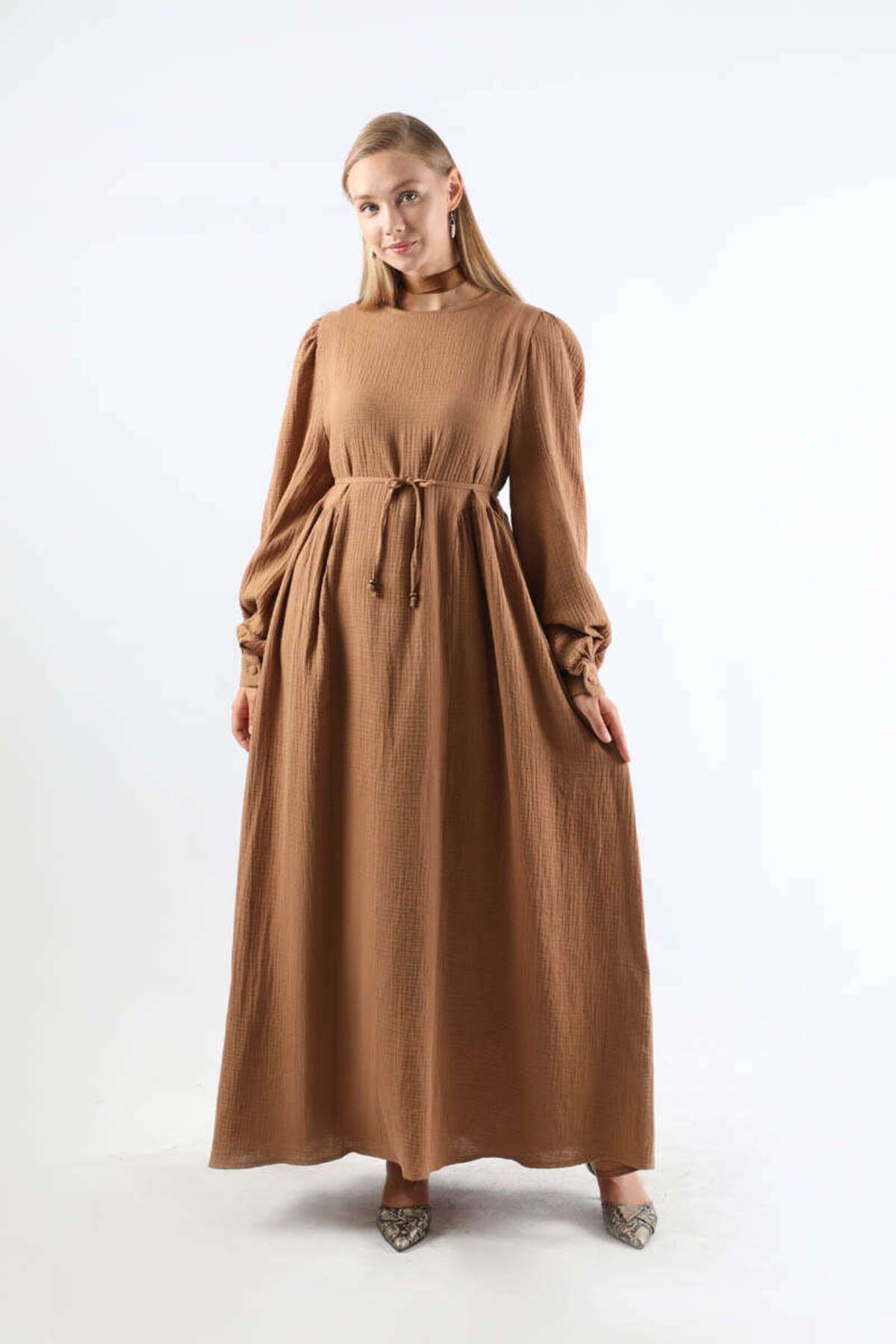 ZÜLAYS Yandan Büzgülü Elbise Camel