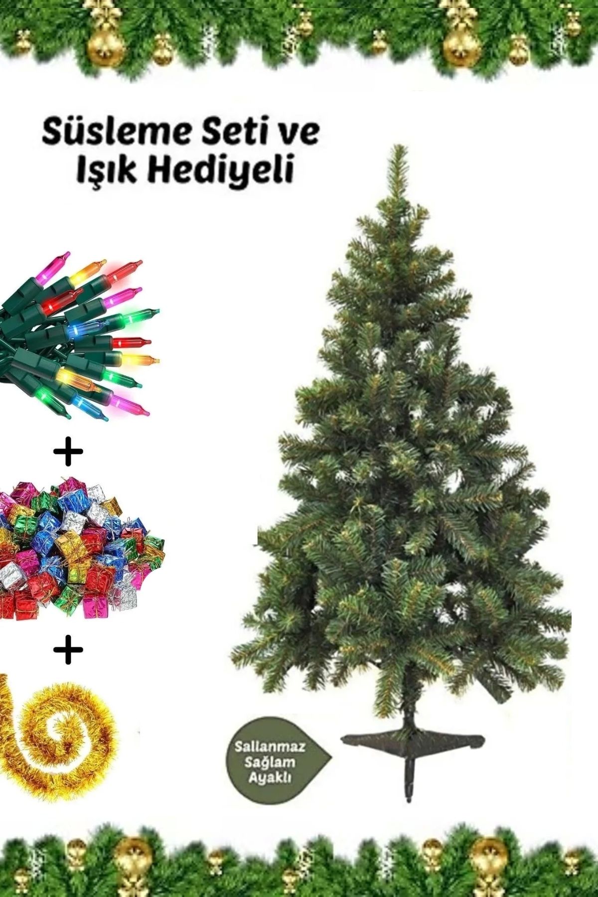 Genel Markalar Süsleme Seti Yılbaşı Çam Ağacı Renkli Işığı Ve Yeni Yıl Süsleri Noel Paketi 110 Cm 110 Dal