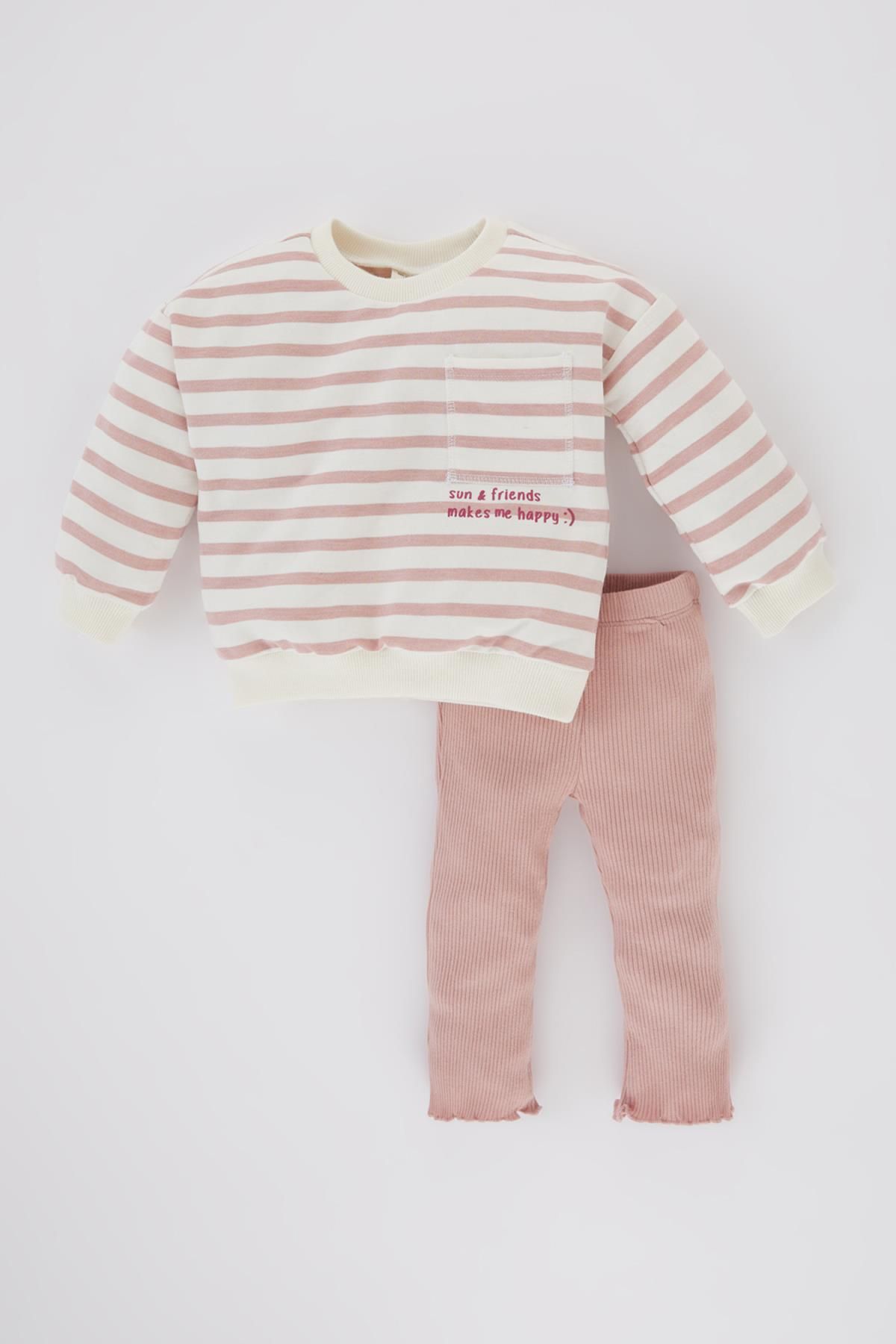 Defacto Kız Bebek Çizgili Sweatshirt Tayt 2'li Takım B9222a524sp