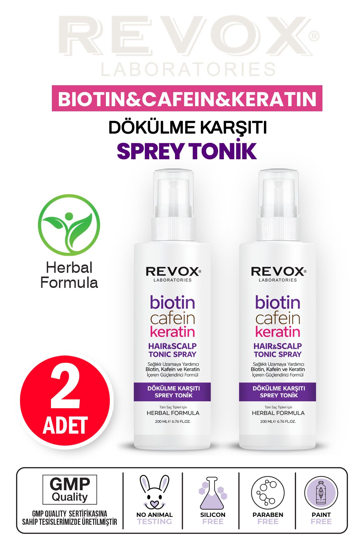 Revox Biotin, Kafein ve Keratin İçeren Saç Dökülme Karşıtı Sağlıklı Uzamaya Yardımcı Sprey Tonik 200ml.2ad