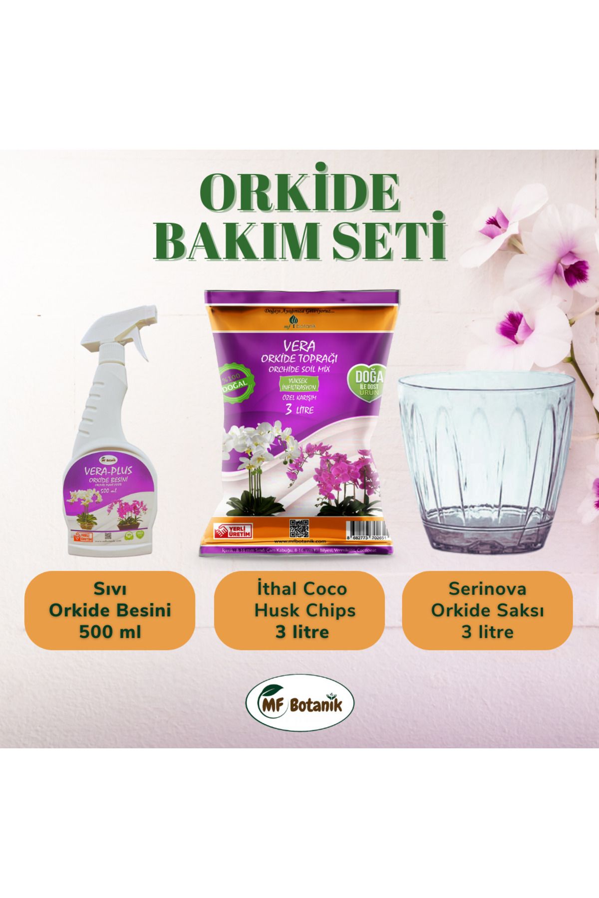 MF Botanik Orkide Saksı - Vera 3 Lt Orkide Toprağı - Vera-plus Orkide Sıvı Bitki Besini 500 ml