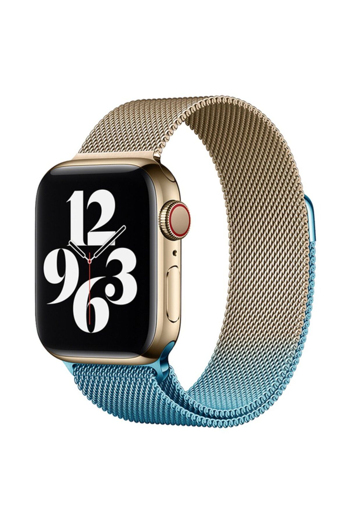 Genel Markalar Apple Watch 45mm Metal Mıknatıslı Kordon - Metalik Gold-mavi