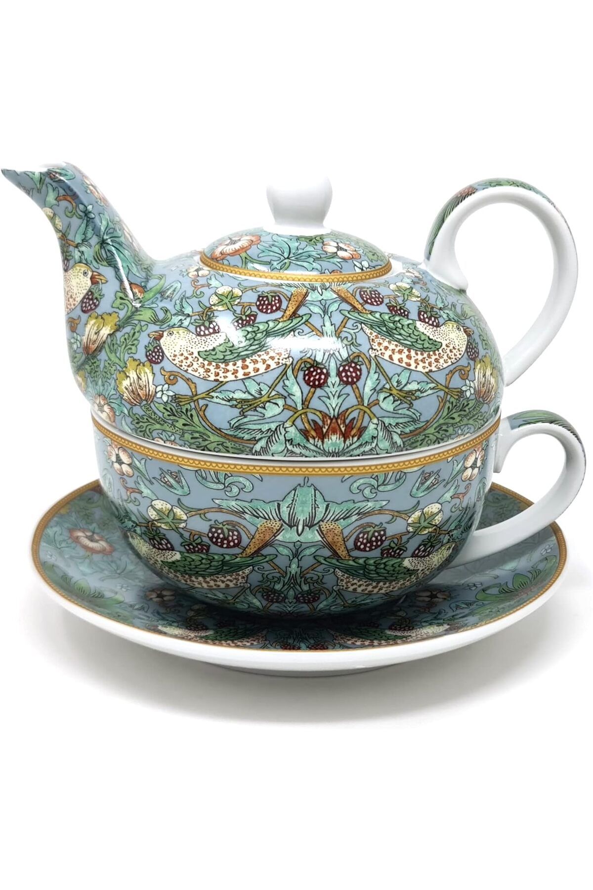 The Leonardo Collection William Morris Çilek Hırsızı Deniz Mavisi Çay, İnce Çin, Çaydanlık, Fincan ve Tabak