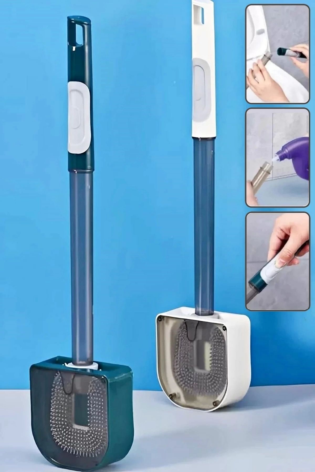 Tilbe Home Silikon Tuvalet Fırçası Hazneli Bükülebilir Duvara Monte Wc Klozet Banyo Temizlik Fırçası Seti