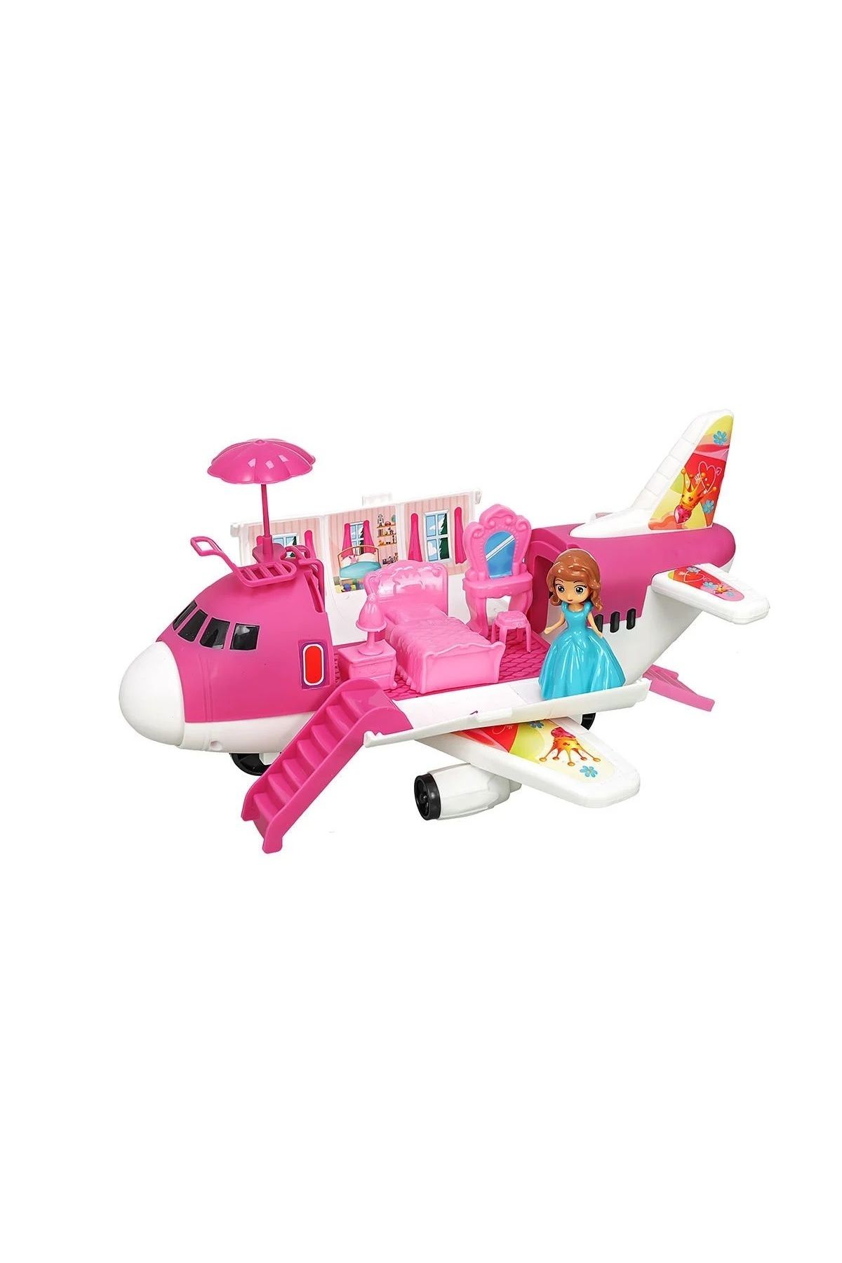 Bayraktar Çocuk Pembe Eğlenceli Uçak Ev Bebek Oyun Seti