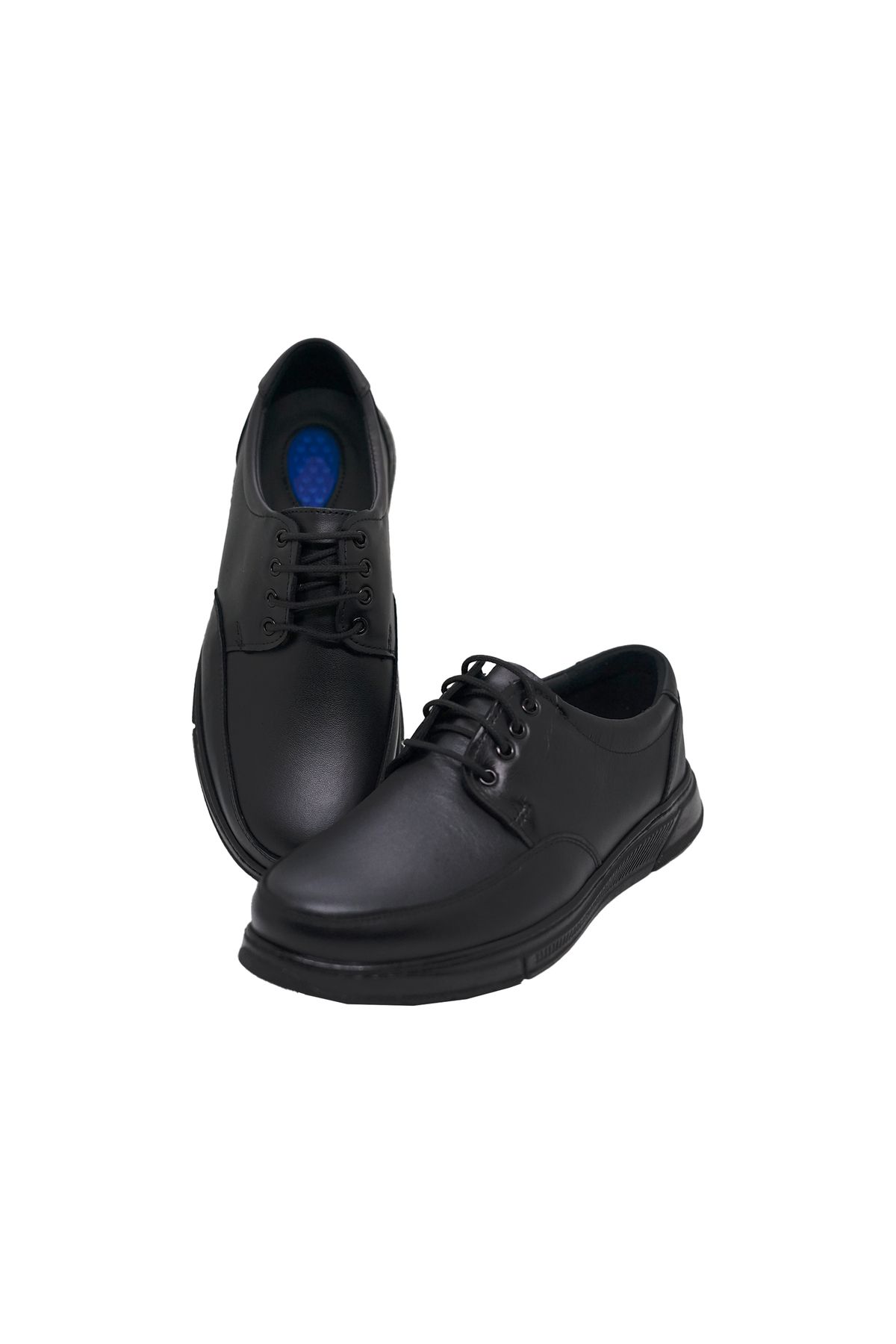 Black Vein Erkek Hakiki Deri Ultra Rahat Jelli Bağcıklı Siyah Günlük Baba Ayakkabısı Bva-3