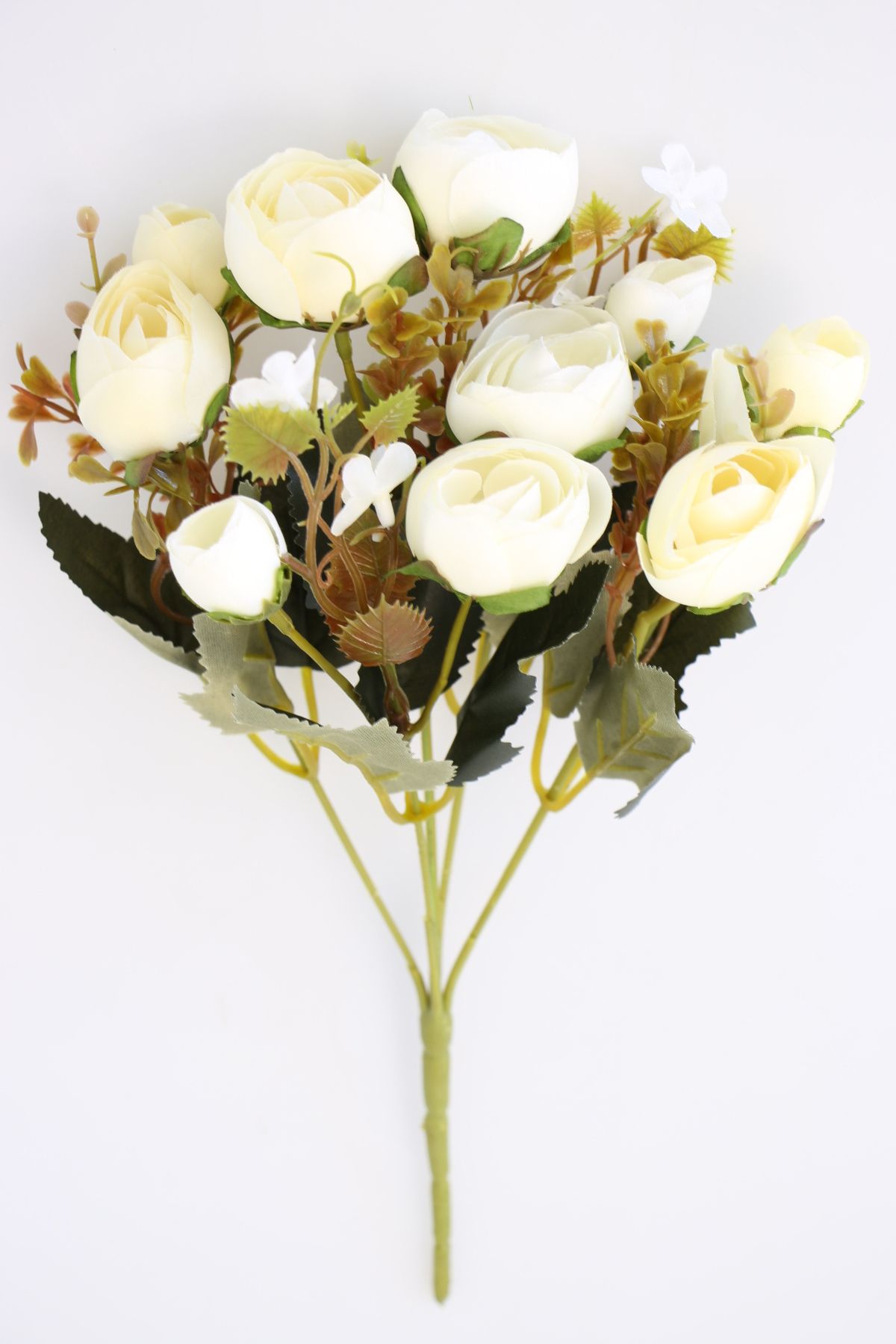Yapay Çiçek Deposu Brüksel Şakayık Gül Demeti (Beyaz-Krem)