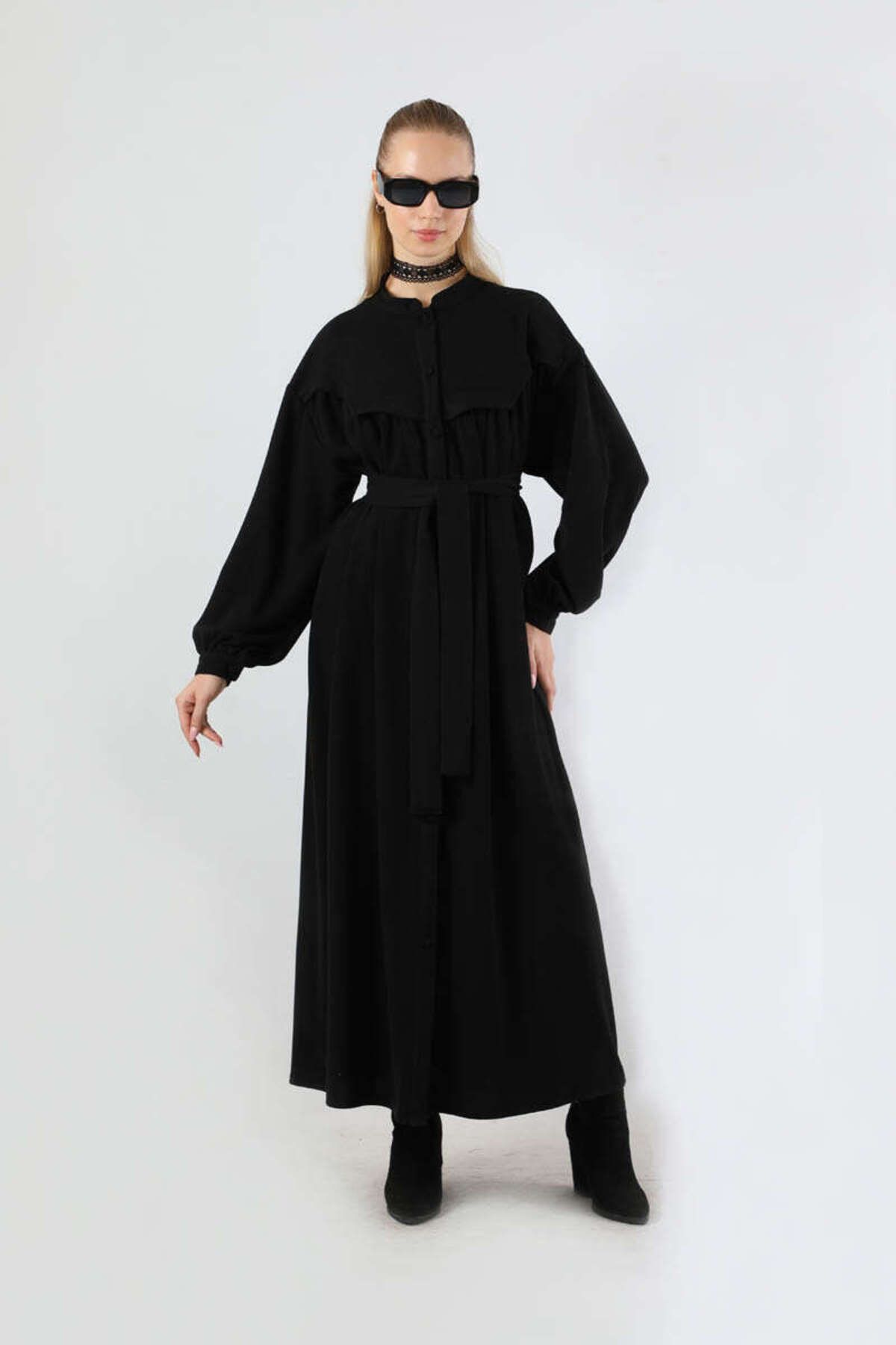 ZÜLAYS Düğmeli Triko Elbise Siyah