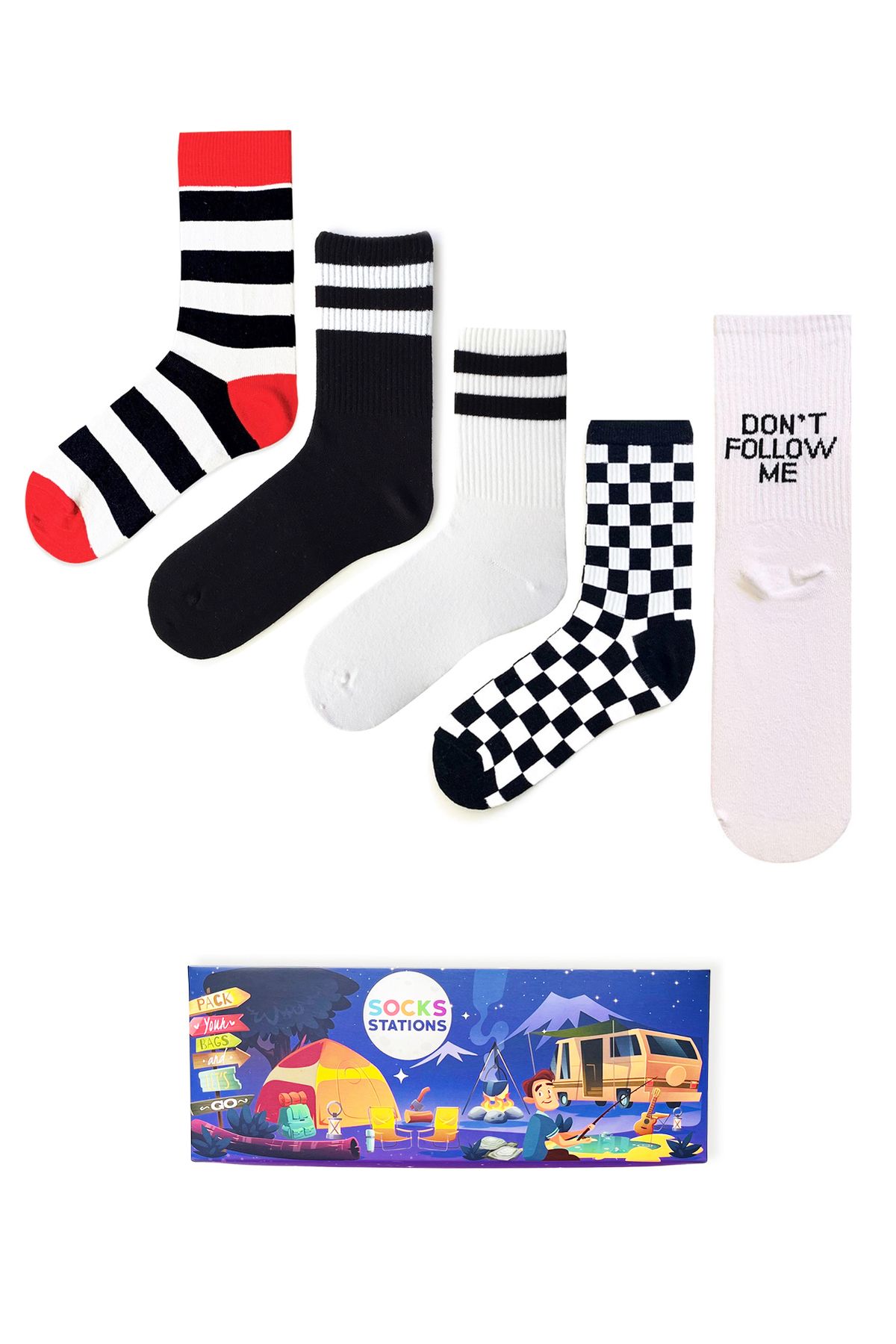 Socks Stations 5'li Damalı Renkli Çorap Kutusu