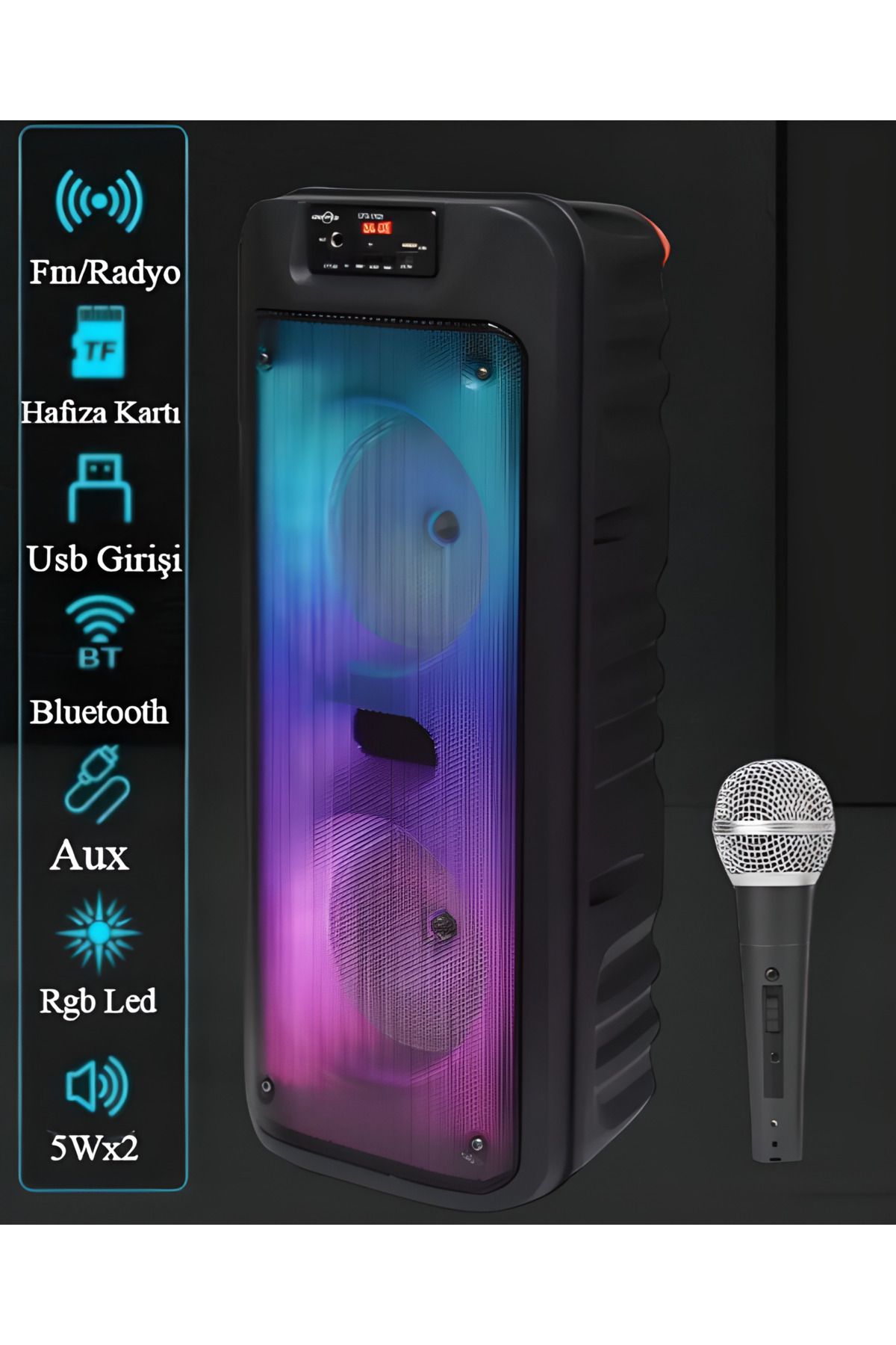 nextbuy XL Büyük Boy Bluetooth Hoparlör Karaoke Mikrofonlu Extra Bass Flame Light Disko Müzik Ses Sistemi