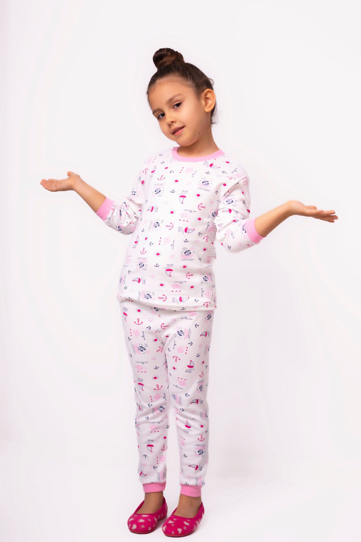 HARİKA KİDS Kız Çocuk Interlok Kumaş Örme Basic Baskılı Pijama Takımı