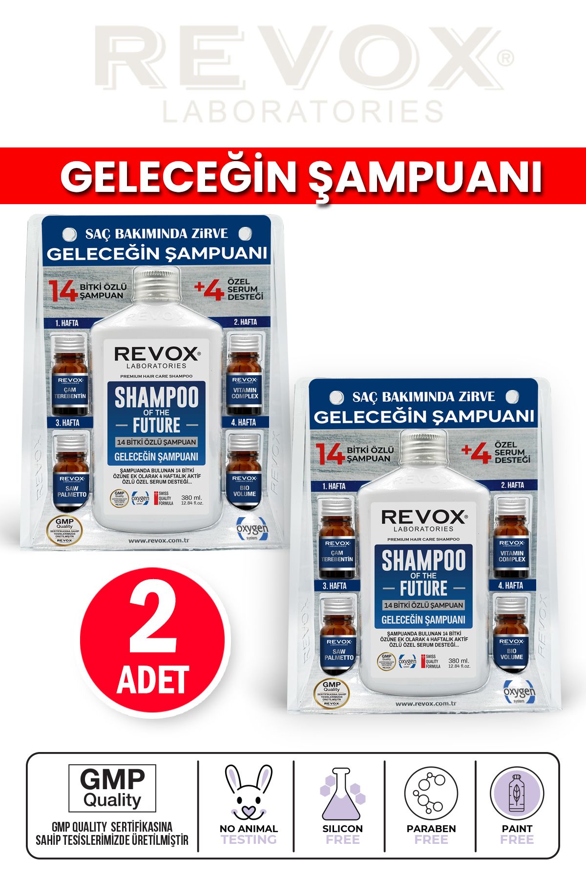 Revox Bitkisel Şampuan ve Aktif Özlü 4 Adet Özel Destek Serumu Saç Bakım Seti Geleceğin Şampuanı 2 adet