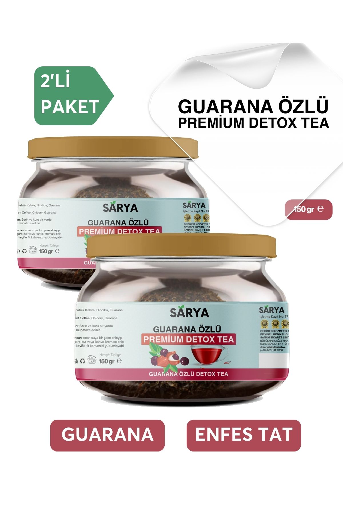SARYA 2 Adet Guarana Özlü Premium Detox Tea 2 x 150 gr