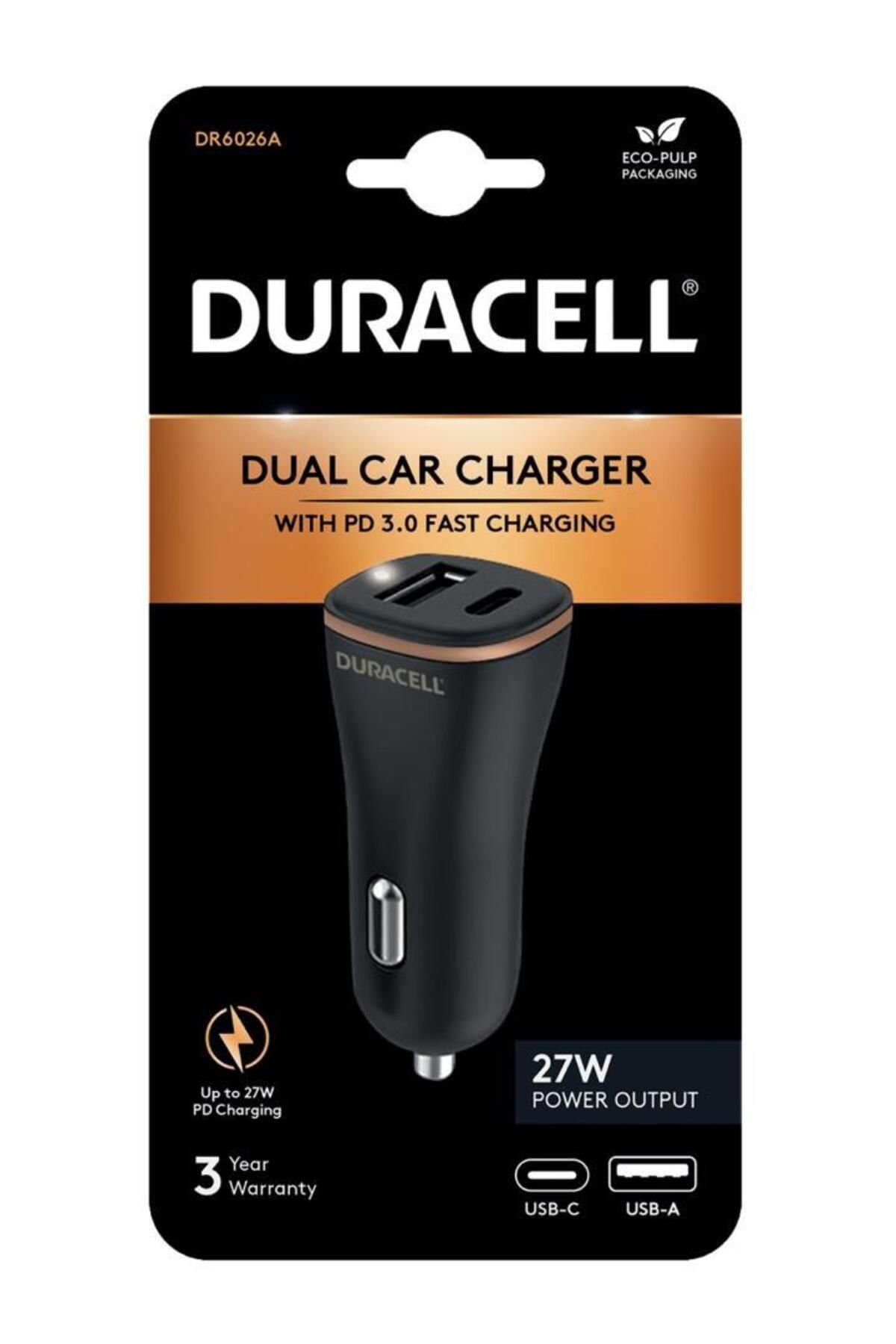 Duracell Car Charger Type-C PD18W +2.4A Black