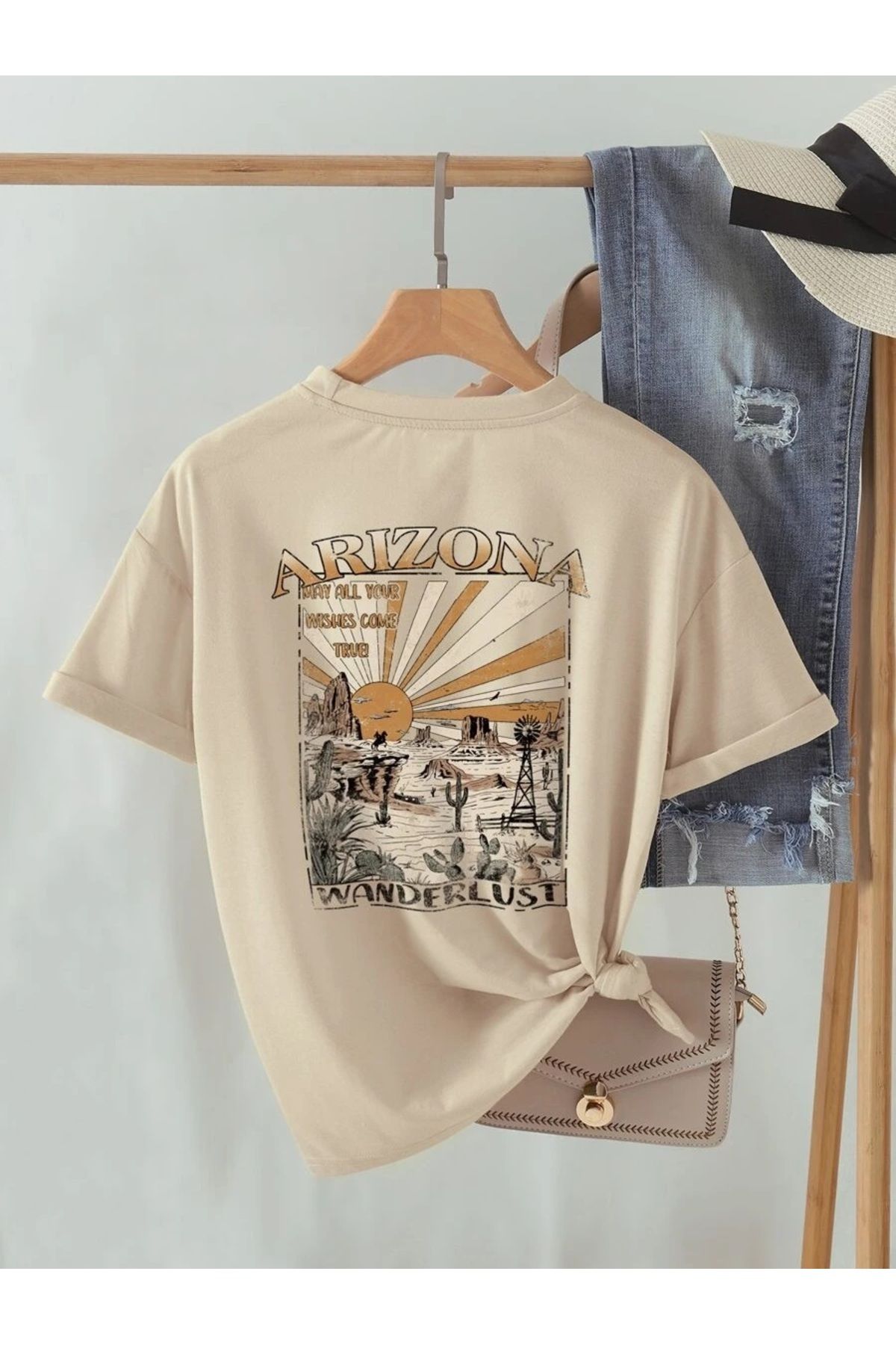 MOONBULL Unisex Arizona Sırt Baskılı Oversize T-shirt