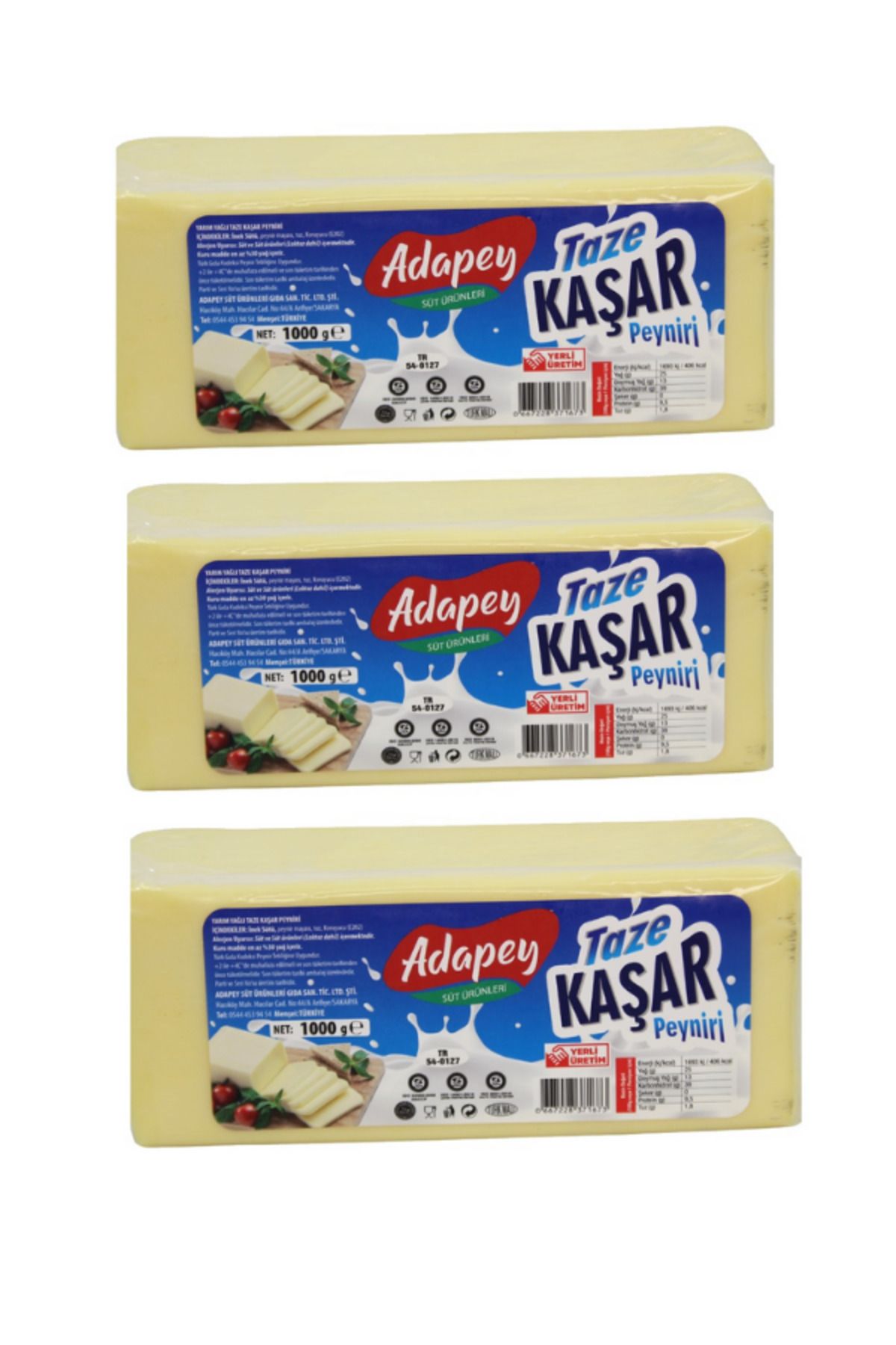 Adapey Taze Kaşar Peyniri 1000 Gr. 3'lü Set