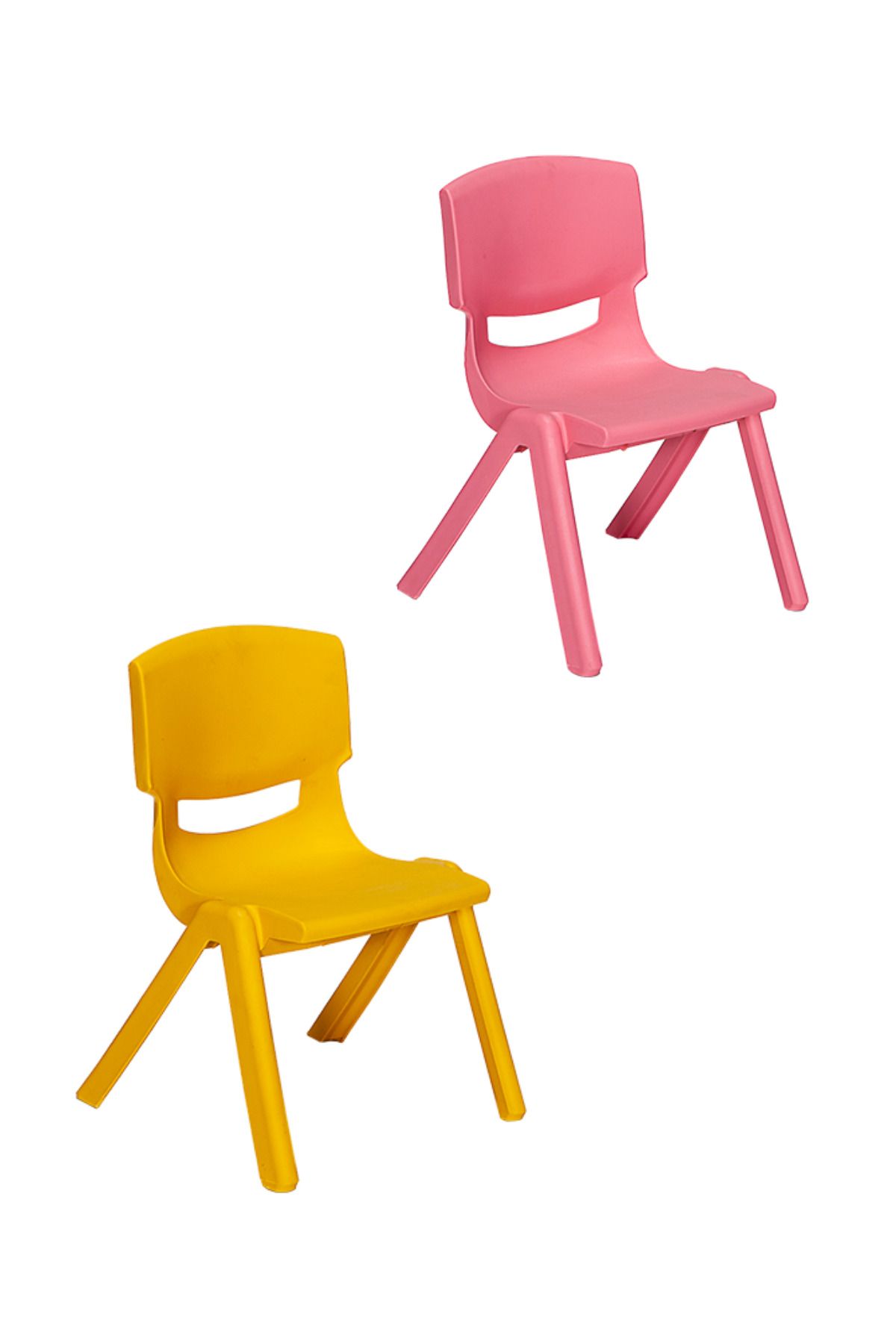 MOBETTO 2 Adet Kreş Anaokulu Çocuk Sandalyesi Sert Plastik- Pembe/Sarı