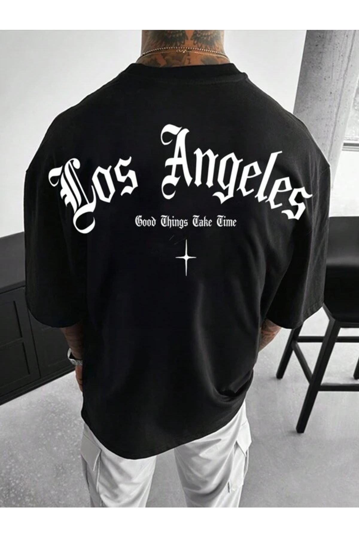 MOONBULL Erkek Los Angeles Good Things Sırt Baskılı Oversize T-shirt