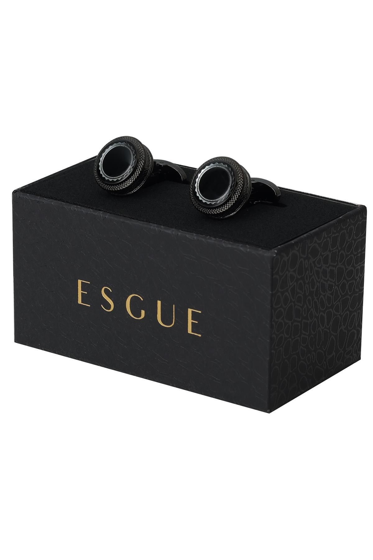 Esgue Füme Siyah Renk Yuvarlak Form Luxery Kol Düğmesi