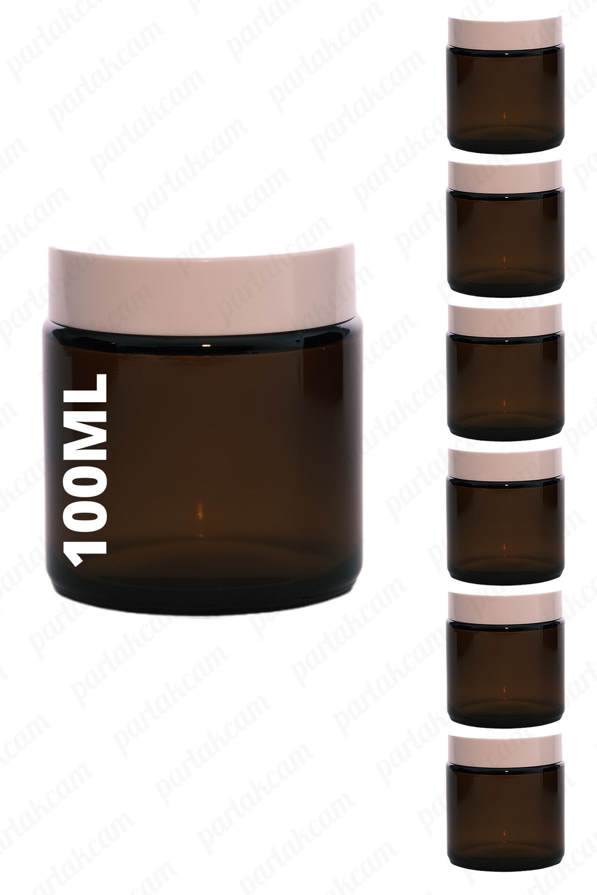 parlakcam 100ml amber krem kavanozu cam krem kutusu beyaz renkli koruma kapaklı 100cc cam kavanoz (6 adet)