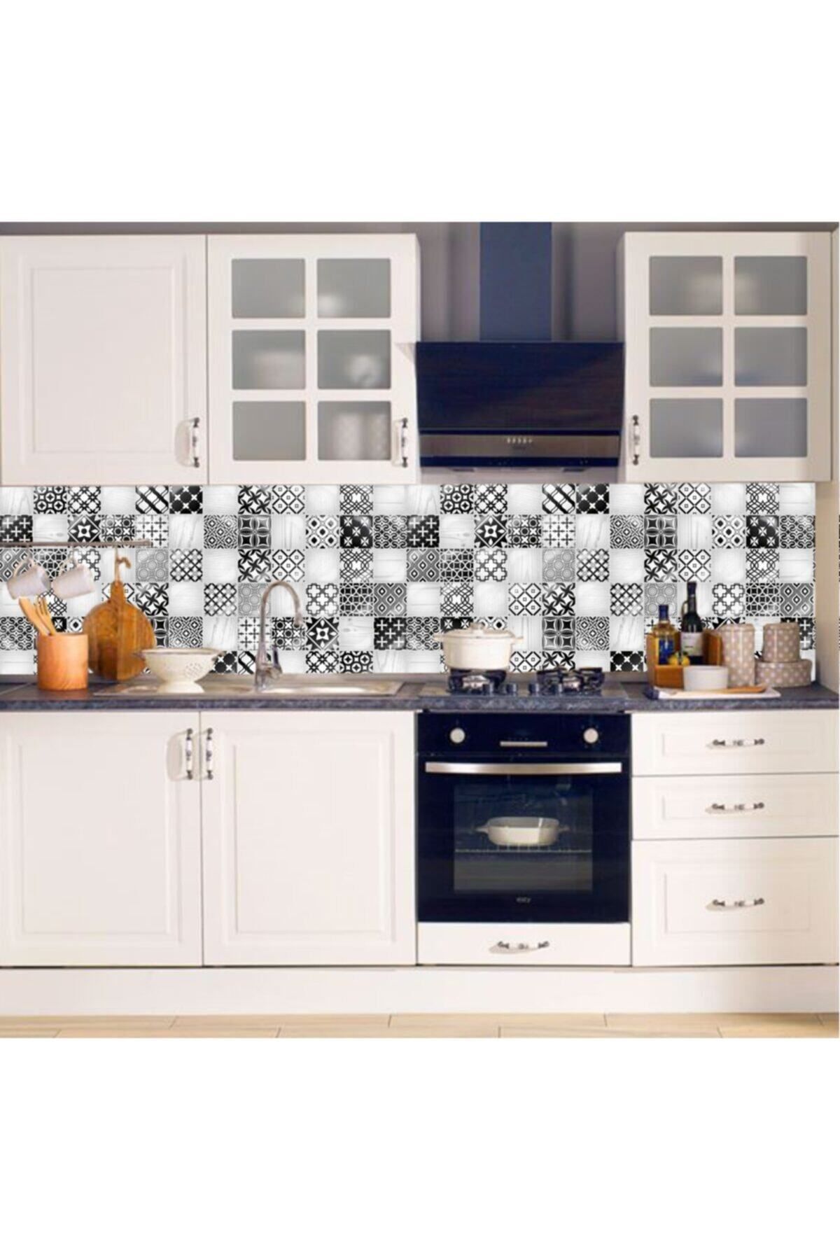 Bigaimaj Mutfak Tezgah Arası Folyo Kaplama Siyah Beyaz Fayans Desen 60cmx100cm