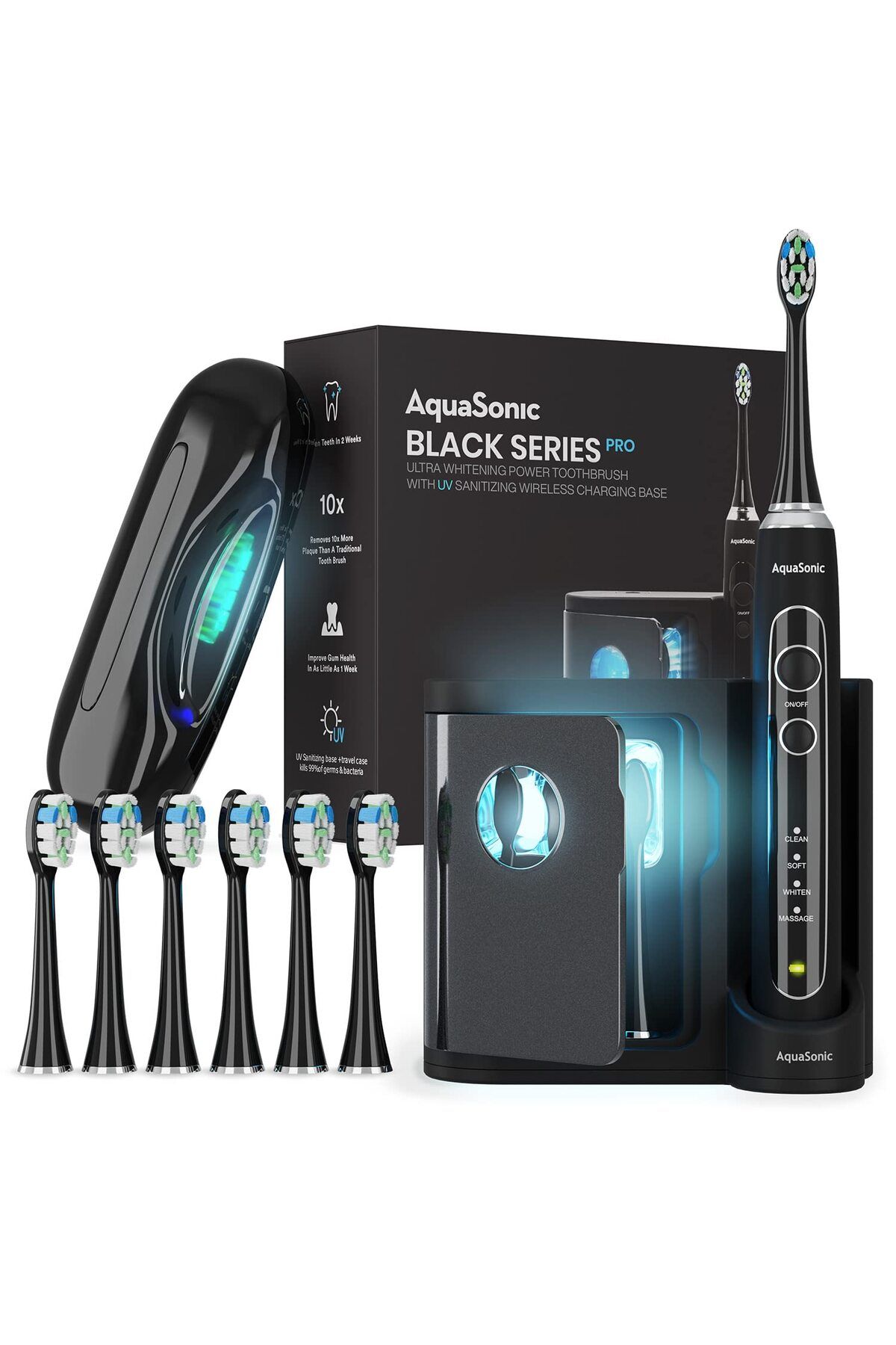 Aqua Sonic Black Series PRO UV Temizleme Tabanlı Ultra Beyazlatıcı Diş Fırçası 4 Mod ve Akıllı Zamanlayıcı