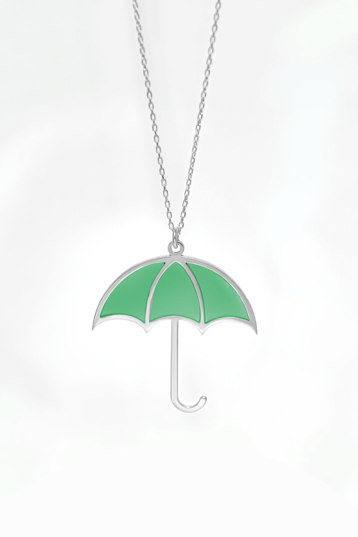Papatya Silver 925 Ayar Gümüş Rodyum Kaplama Parlayan Rüya Serisi Tasarım Ebruli Yeşil Cam Boyalı Şemsiye Kolye