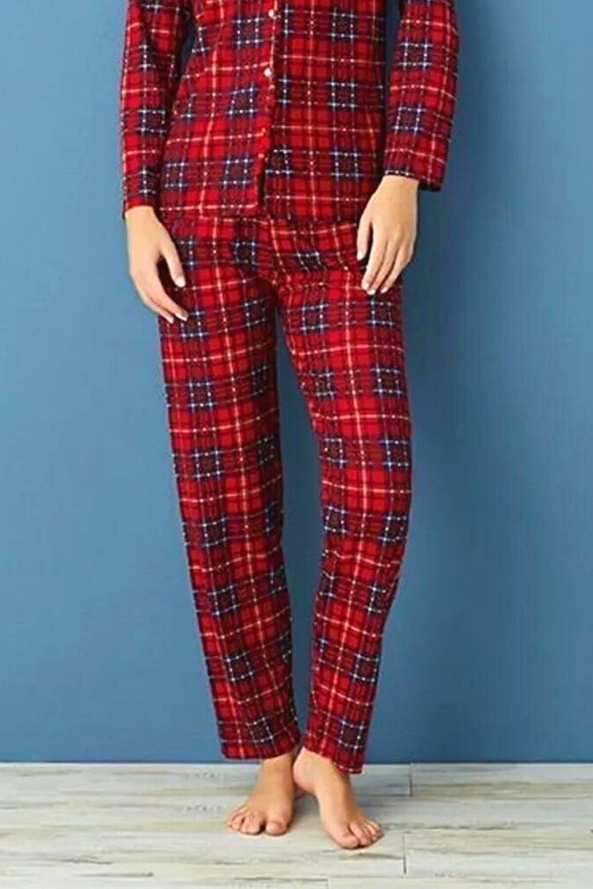 Farya Home Dreamy Pamuklu Süet Ekose Desenli Pijama Altı Pantolon