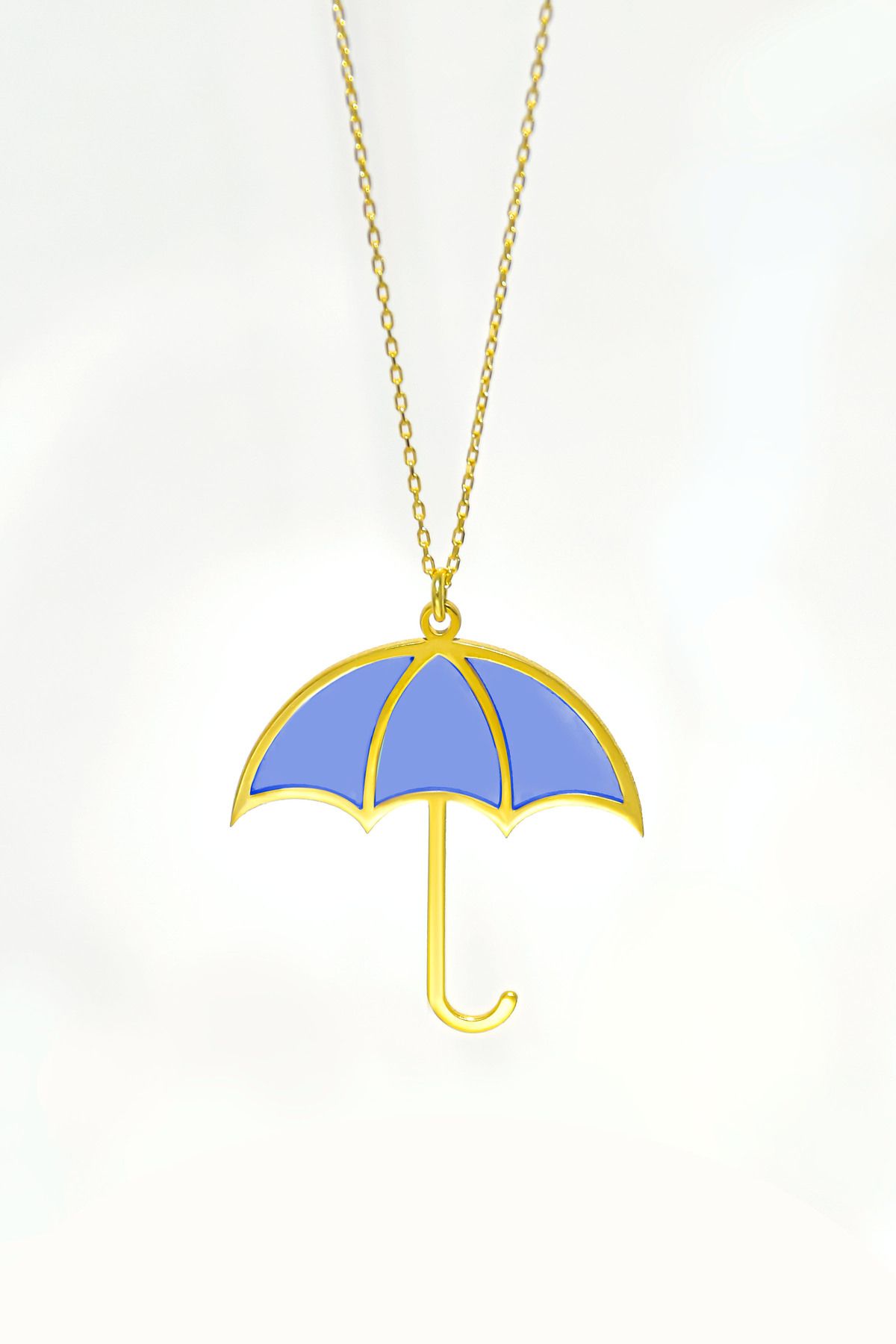 Papatya Silver 925 Ayar Gümüş Gold Kaplama Parlayan Rüya Serisi Tasarım Ebruli Mavi Cam Boyalı Şemsiye Kolye