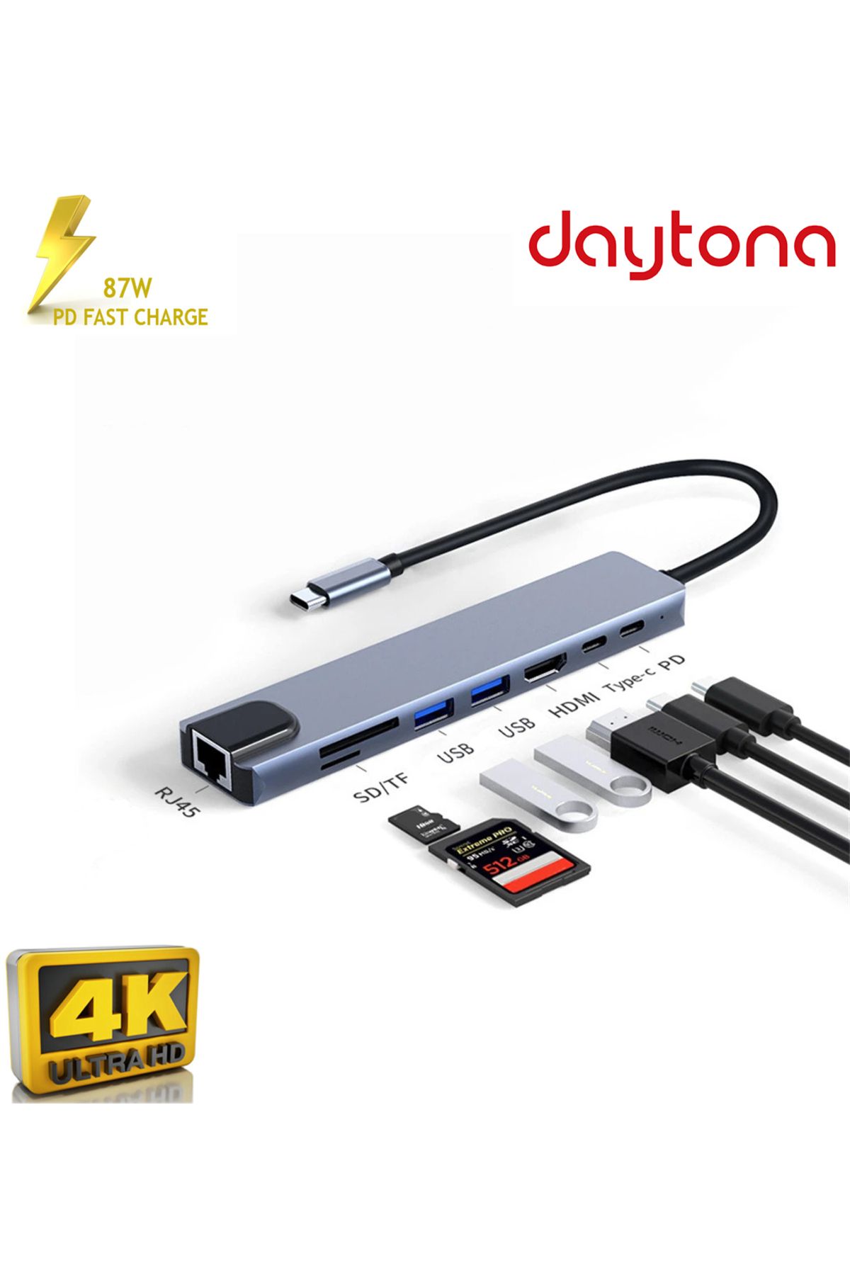 Daytona Cf04 Macbook Uyumlu Type-c™ To 4k Hdmı Usb 3.0 Ethernet 6ın1 Çevirici Hub Adaptör