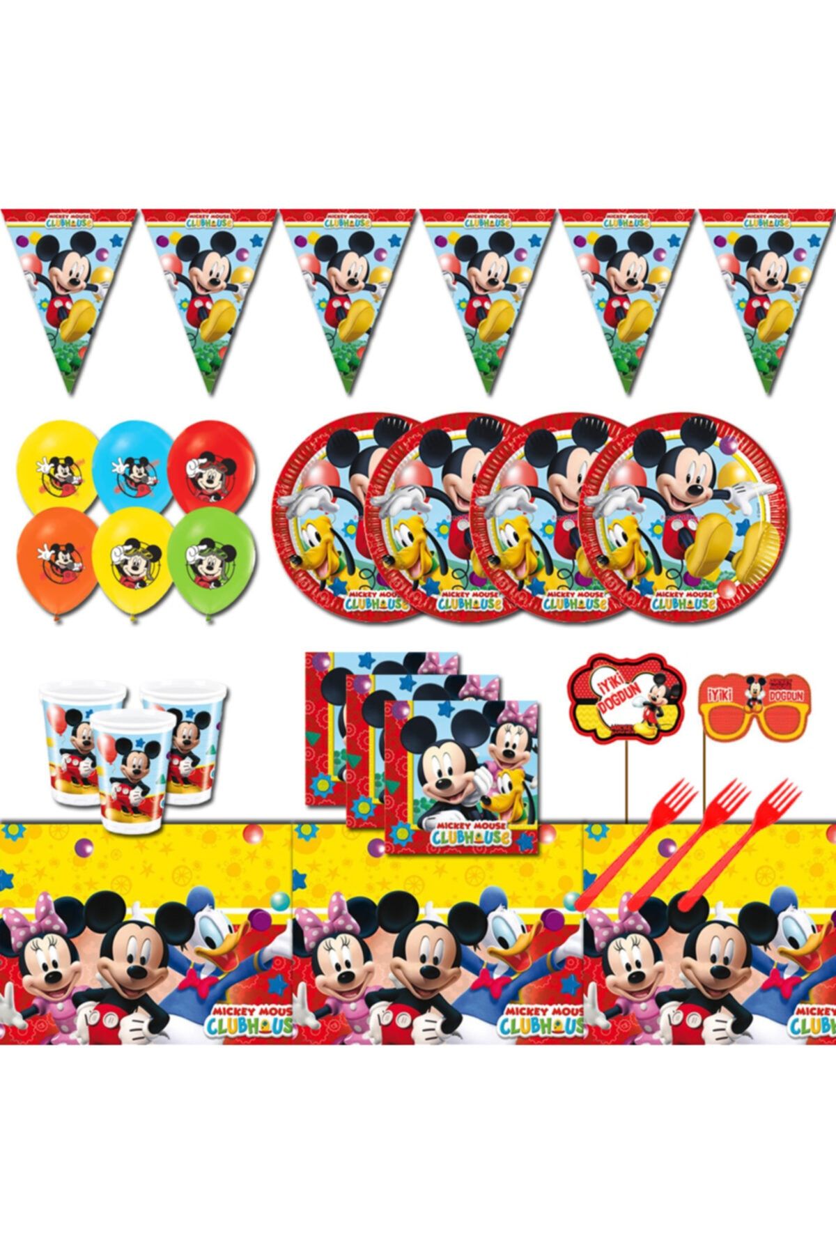 Mickey Mouse Doğum Günü Parti Malzemeleri Seti Süsleri 24 Kişilik