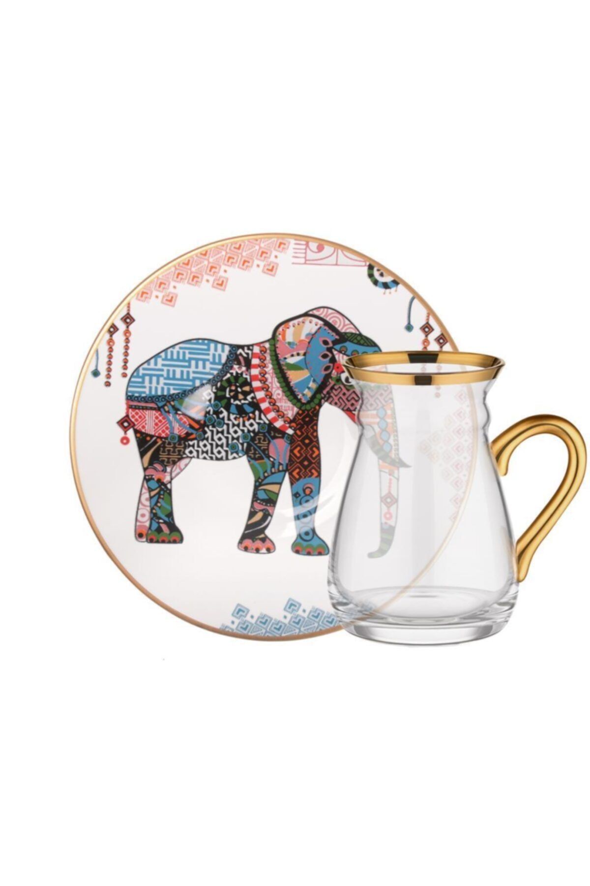 Glore Elephant Beyaz Kulplu Tek Kişilik Çay Seti