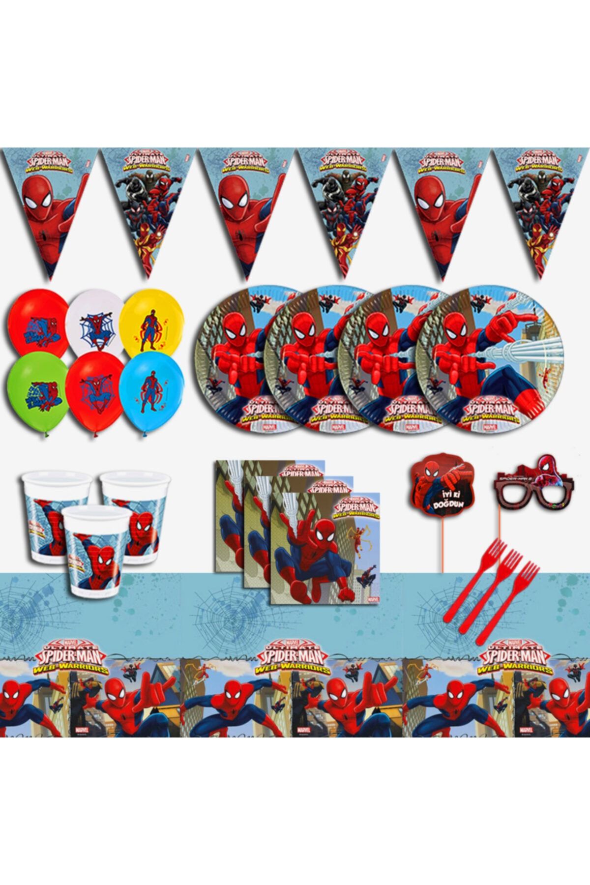 Spiderman 16 Kişilik Doğum Günü Parti Malzemeleri Seti Örümcek Adam