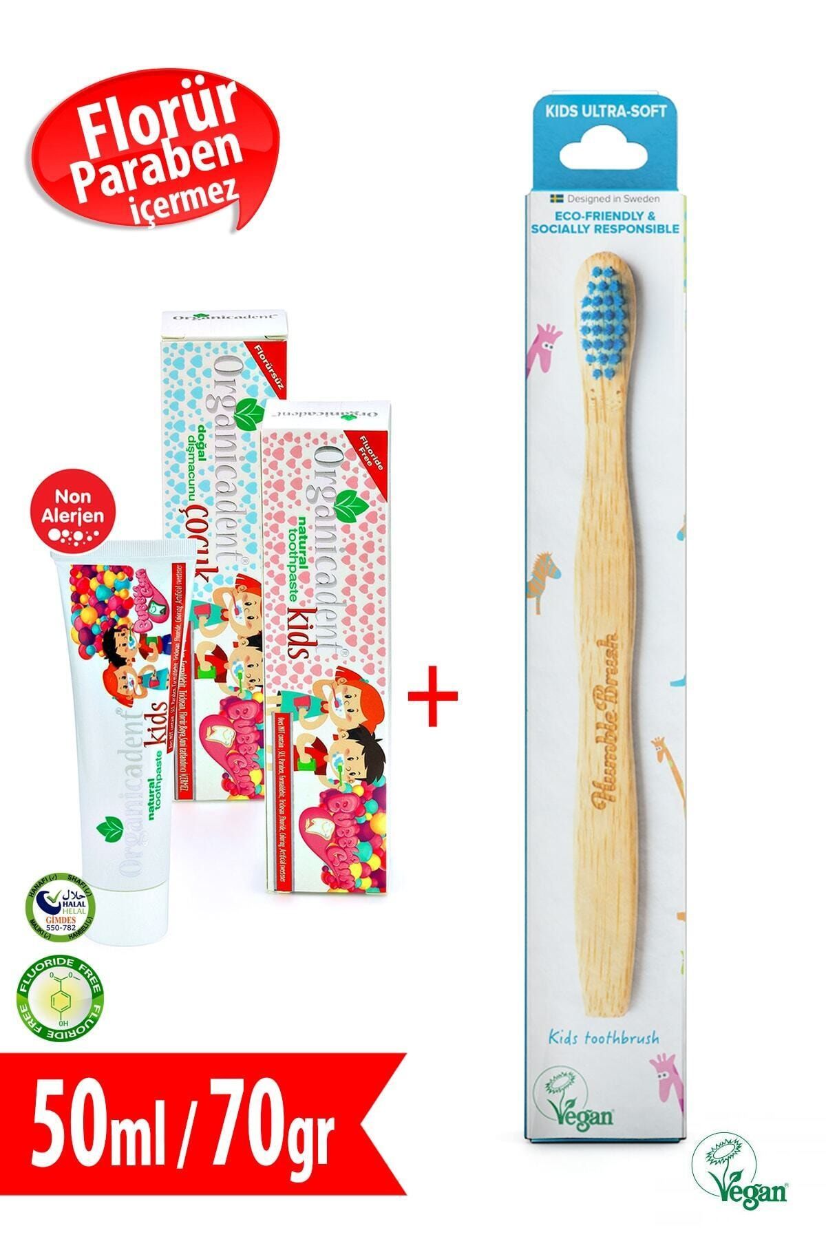 Organicadent Florürsüz Doğal Çocuk Diş Macunu 50ml Humble Brush Kids M Organik Diş Fırçası