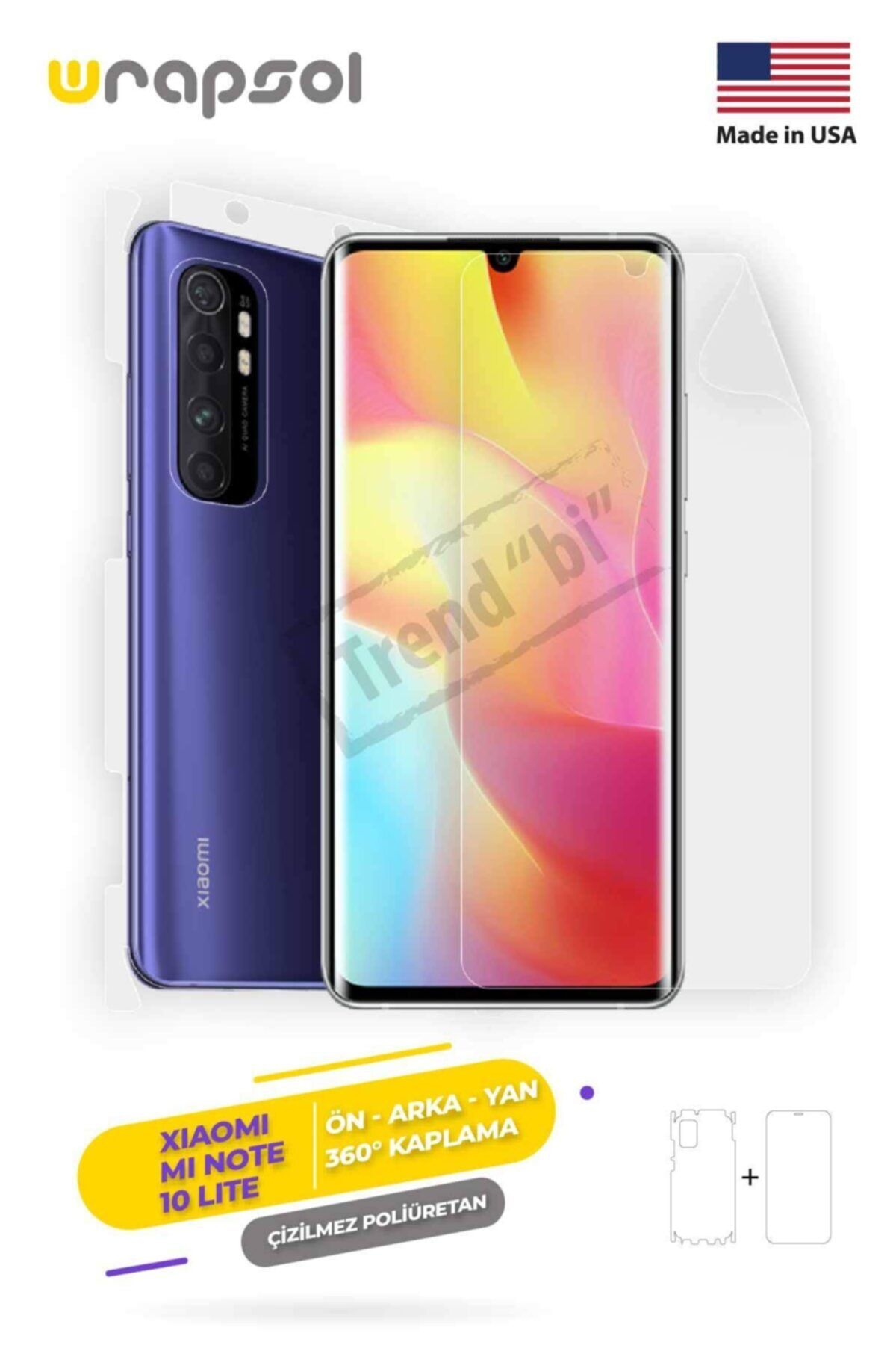 Wrapsol Xiaomi Mi Note 10 Lite Full Body Ekran Koruyucu Ön Arka Yan Darbe Emici Poliüretan Film