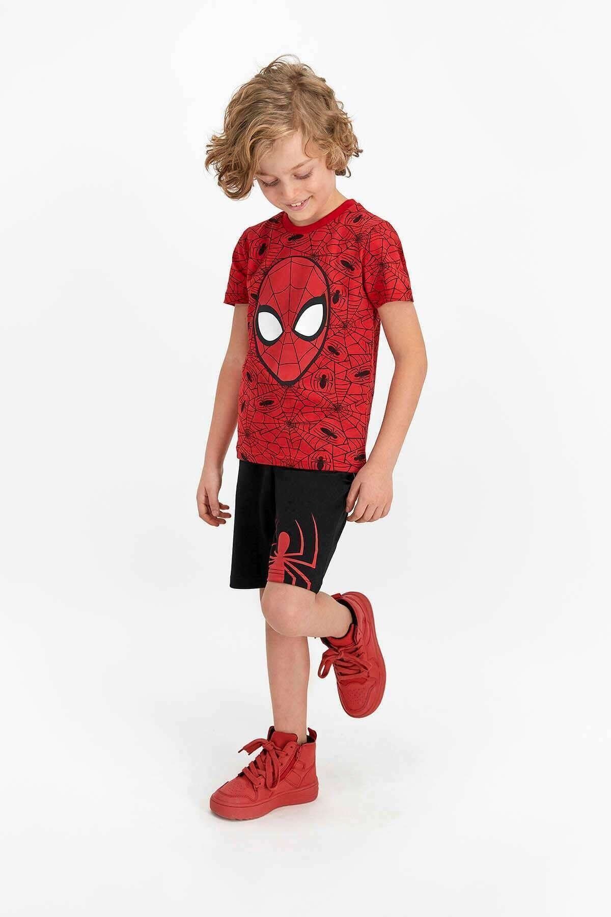 Spiderman Erkek Çocuk Kırmızı Bermuda Takım